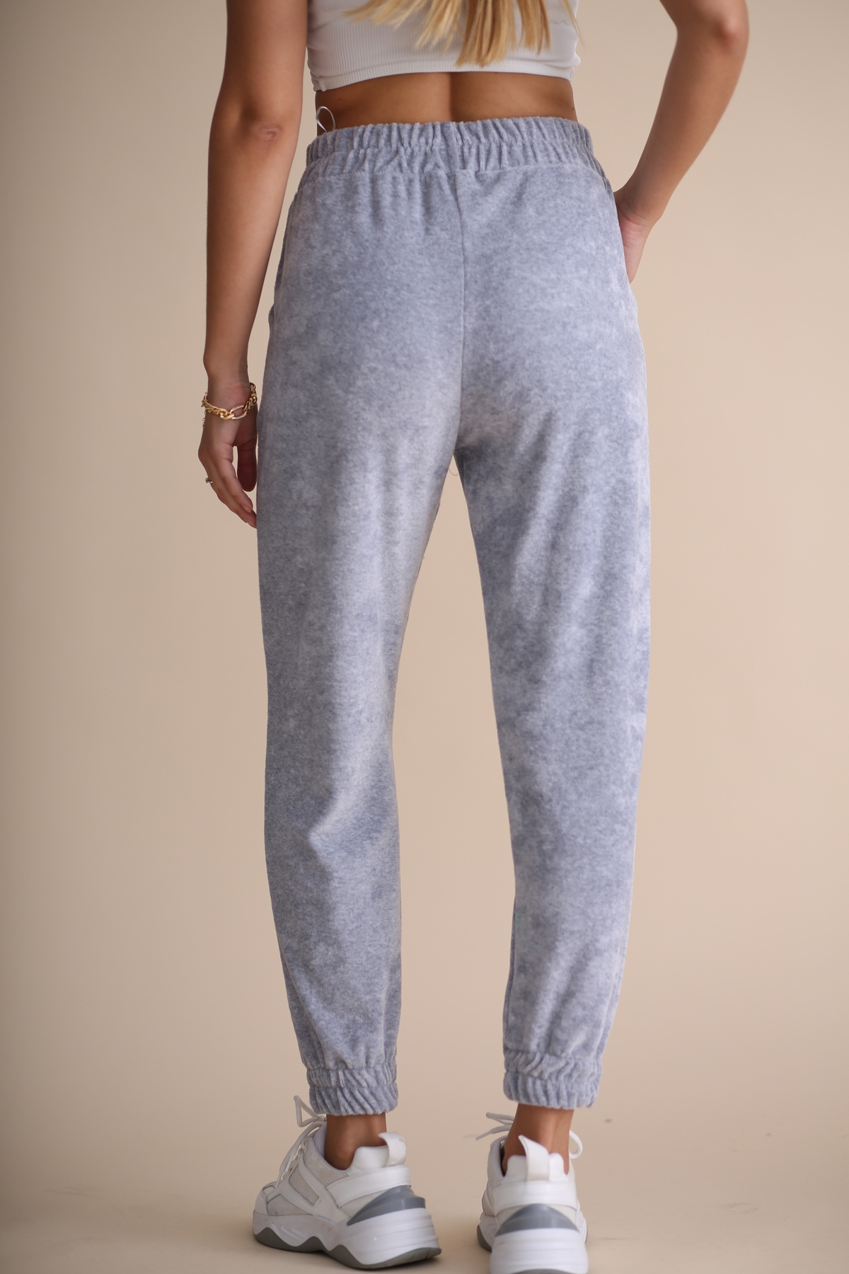 Gri Havlu Kadife Jogger Pantolon 33026