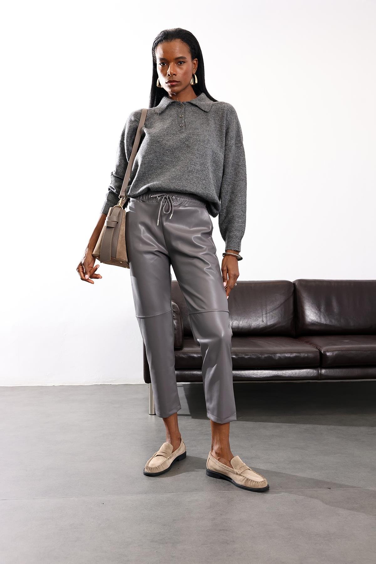 Gri Havuç Deri Pantolon 22022