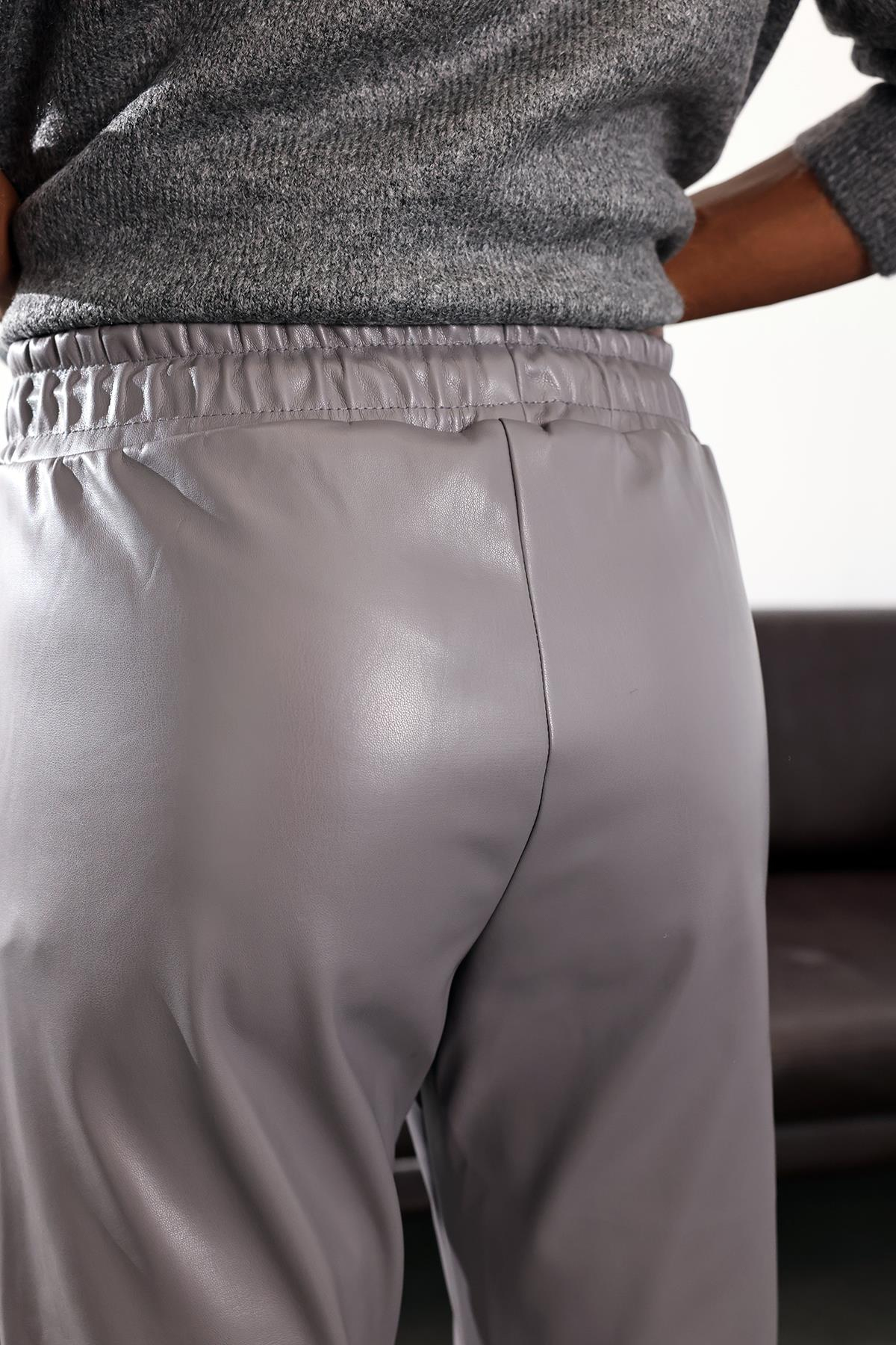 Gri Havuç Deri Pantolon 22022