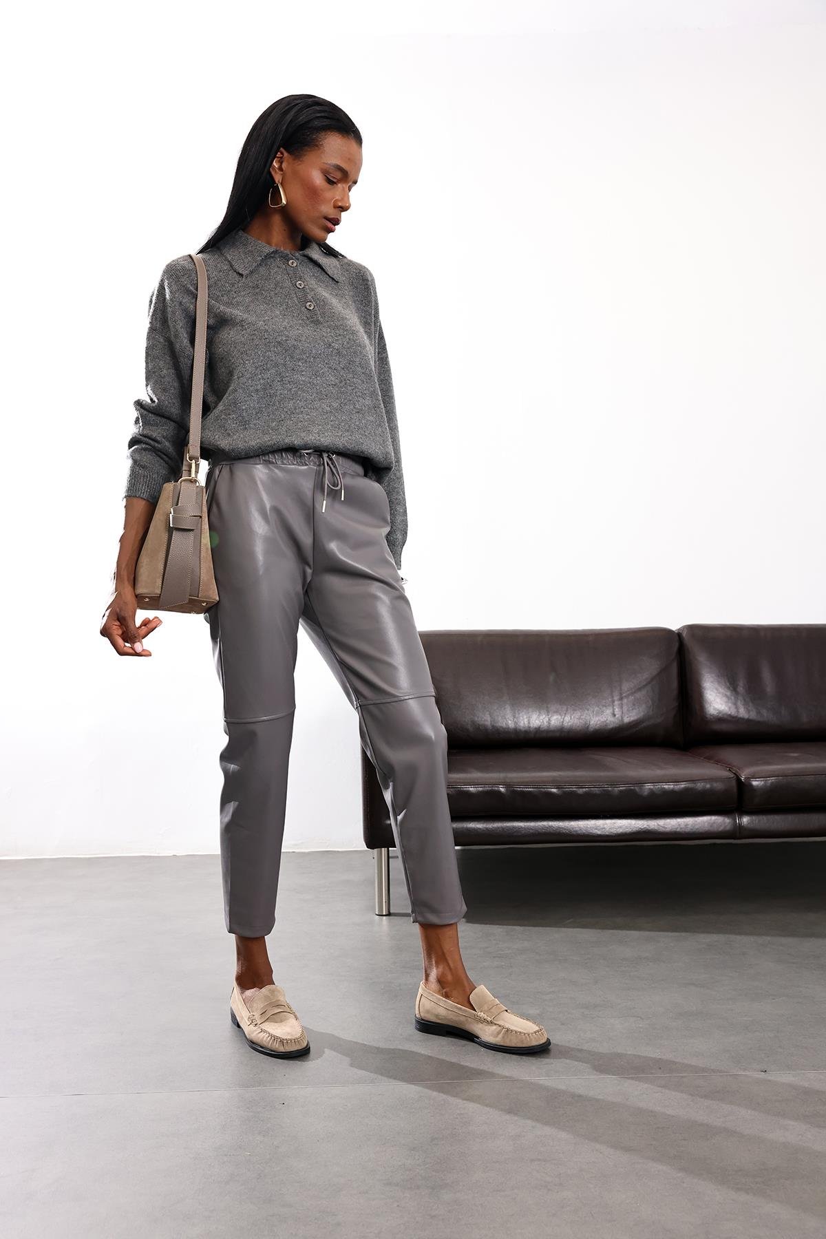 Gri Havuç Deri Pantolon 22022