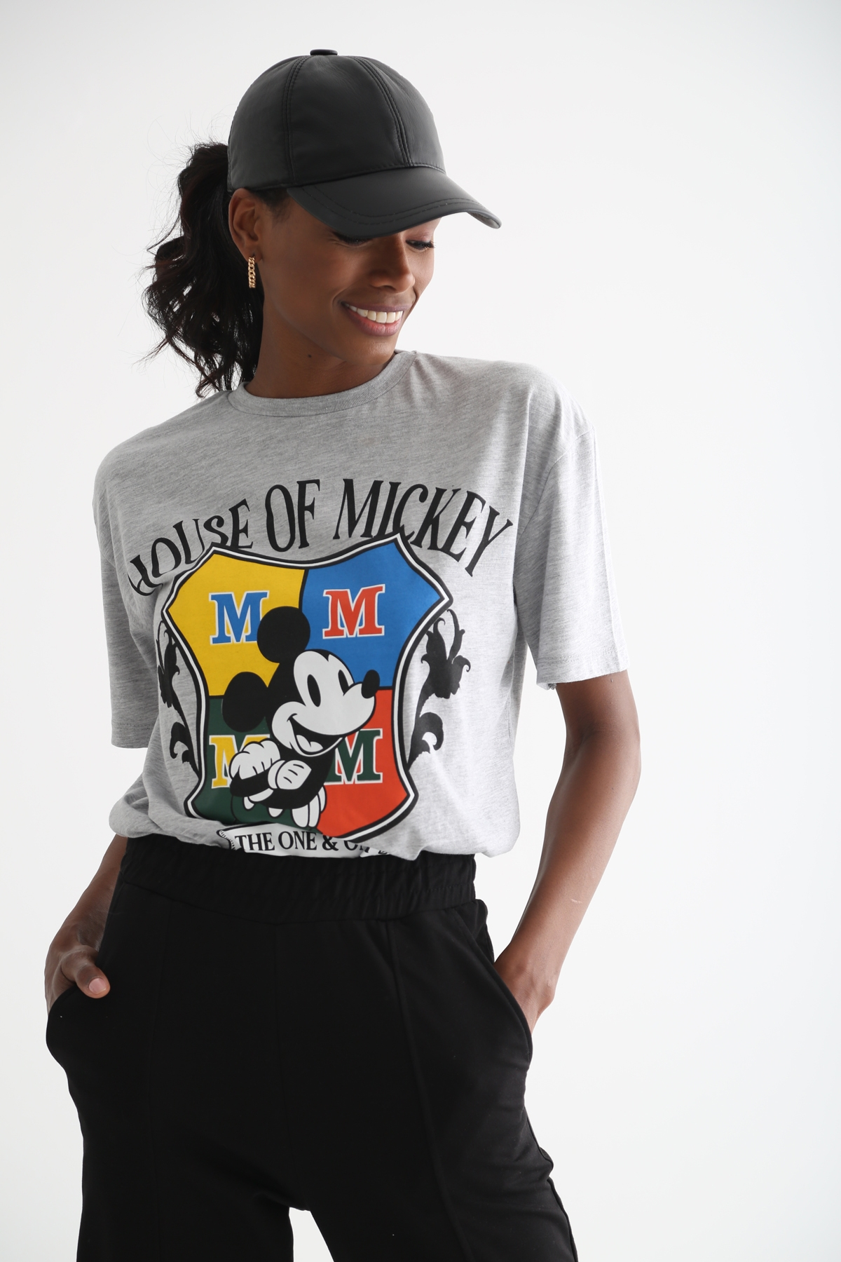 Gri House Of Mickey Baskılı Tshirt 3334