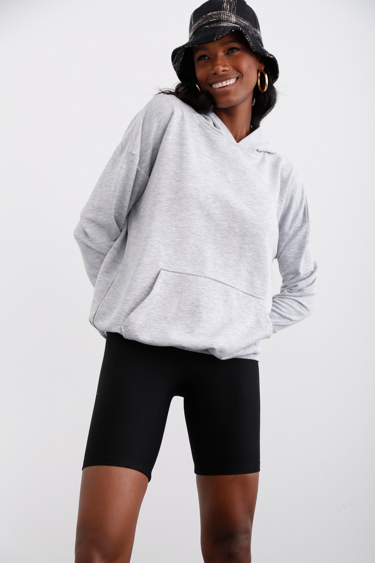 Gri Kanguru Cepli Sweatshirt 3234