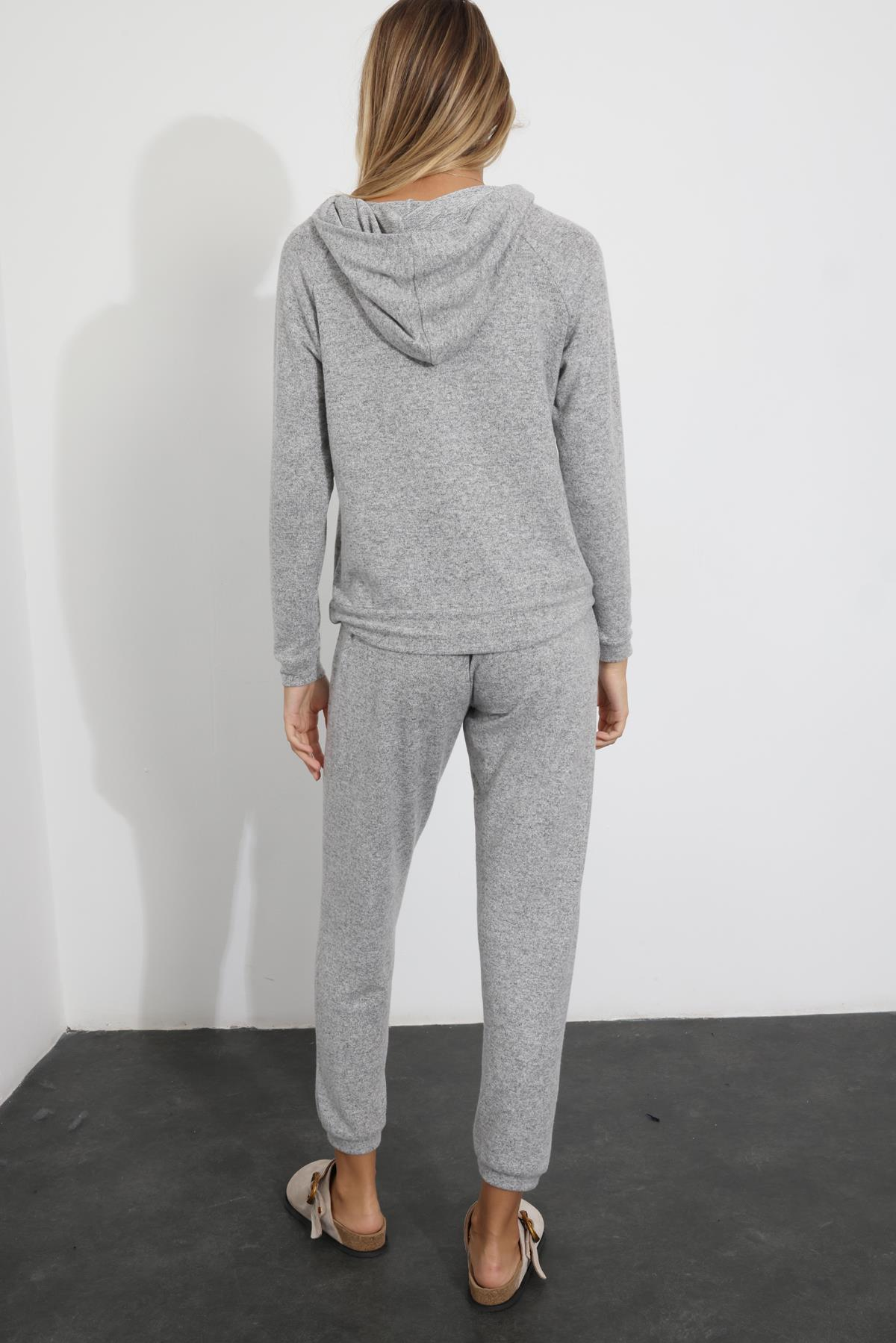 Gri Kapüşonlu Sweatshirt Eşofman Takım 