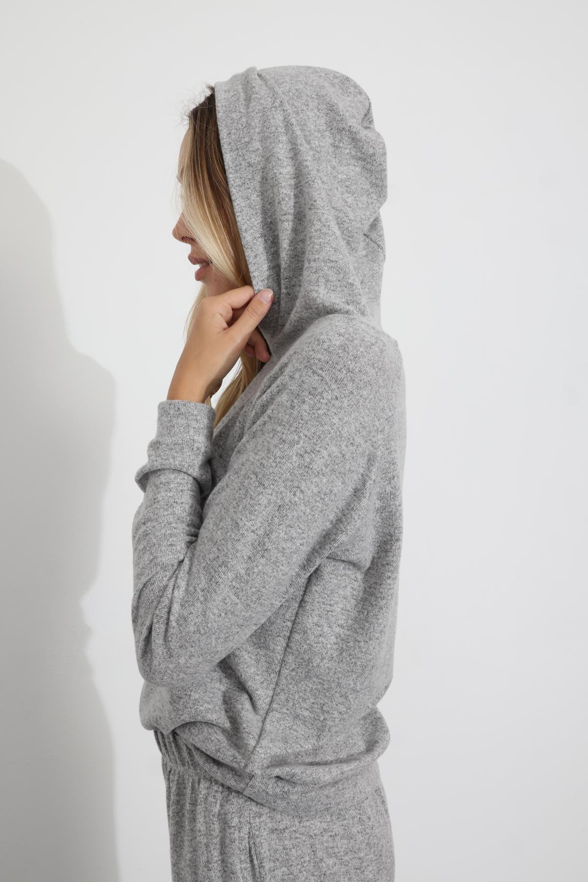 Gri Kapüşonlu Sweatshirt Eşofman Takım 