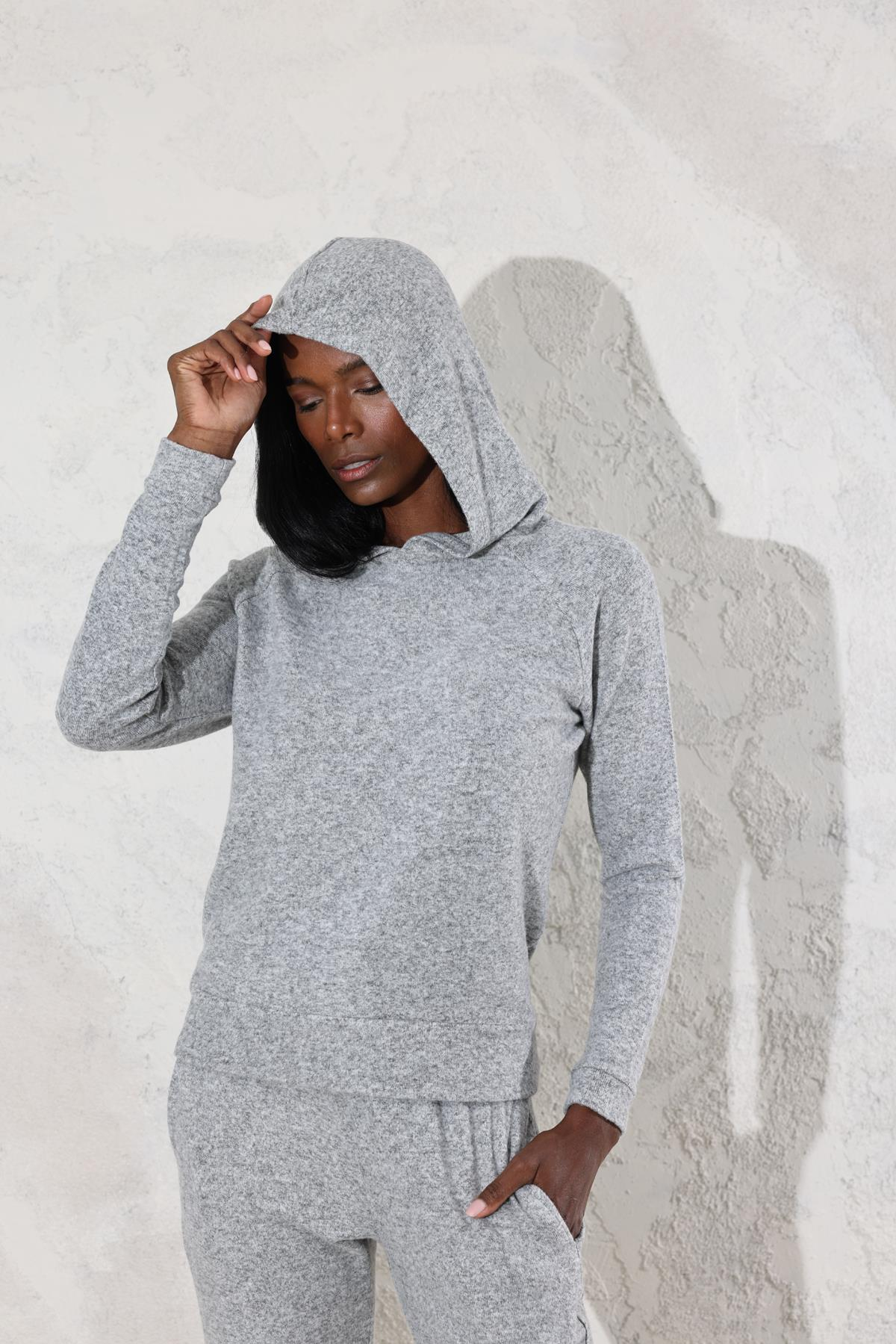 Gri Kapüşonlu Sweatshirt Eşofman Takım 