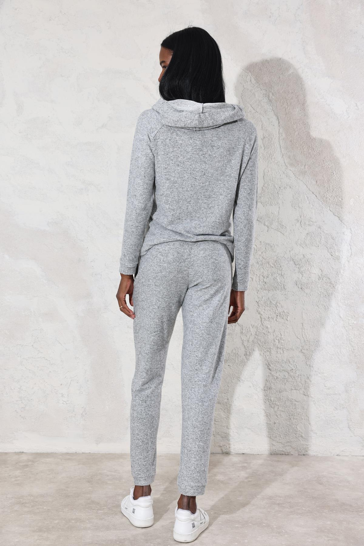 Gri Kapüşonlu Sweatshirt Eşofman Takım 