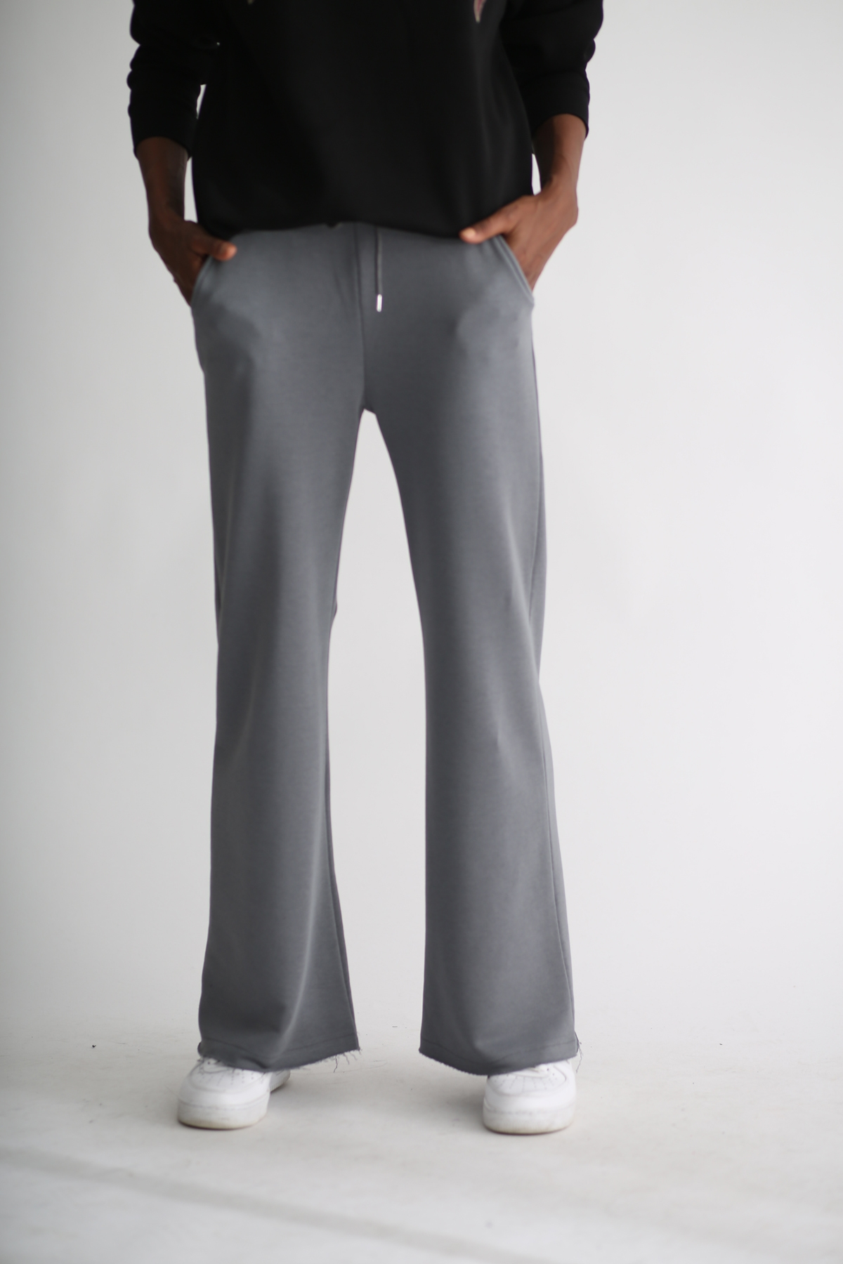 Gri Kesik Bol Paça Eşofman Pantolon 1206