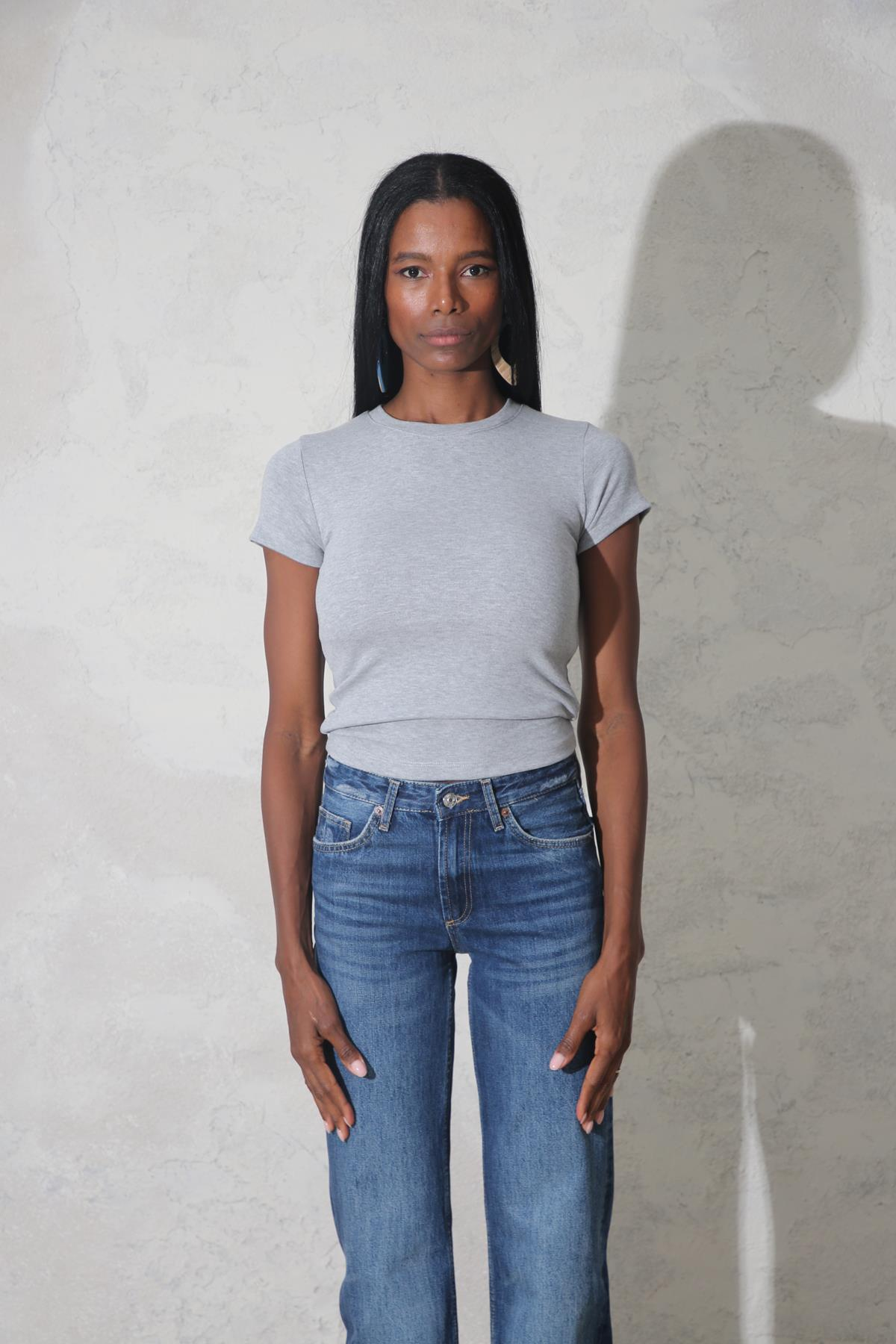 Gri Melanj Soft Touch Bambu Basic Tişört 