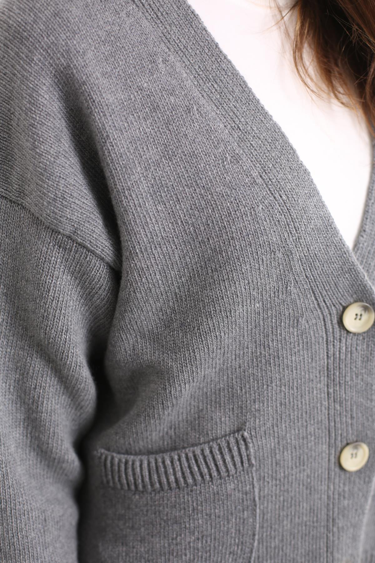 Gri Mohair Premium Cepli Yün Hırka 