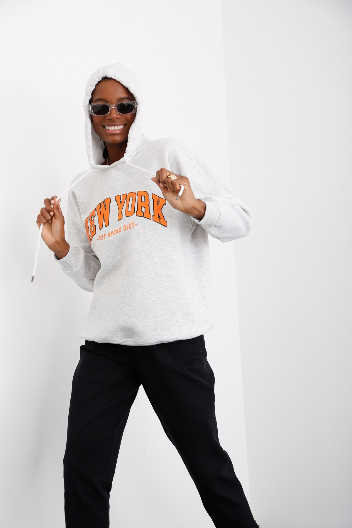 Gri New York Baskılı Şardonlu Sweatshirt 0078