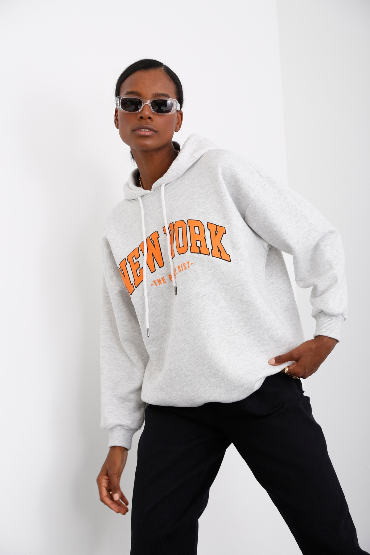 Gri New York Baskılı Şardonlu Sweatshirt 0078