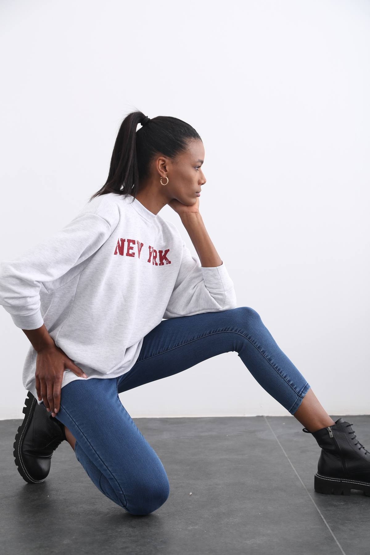 Gri New York Baskılı Sweatshirt 