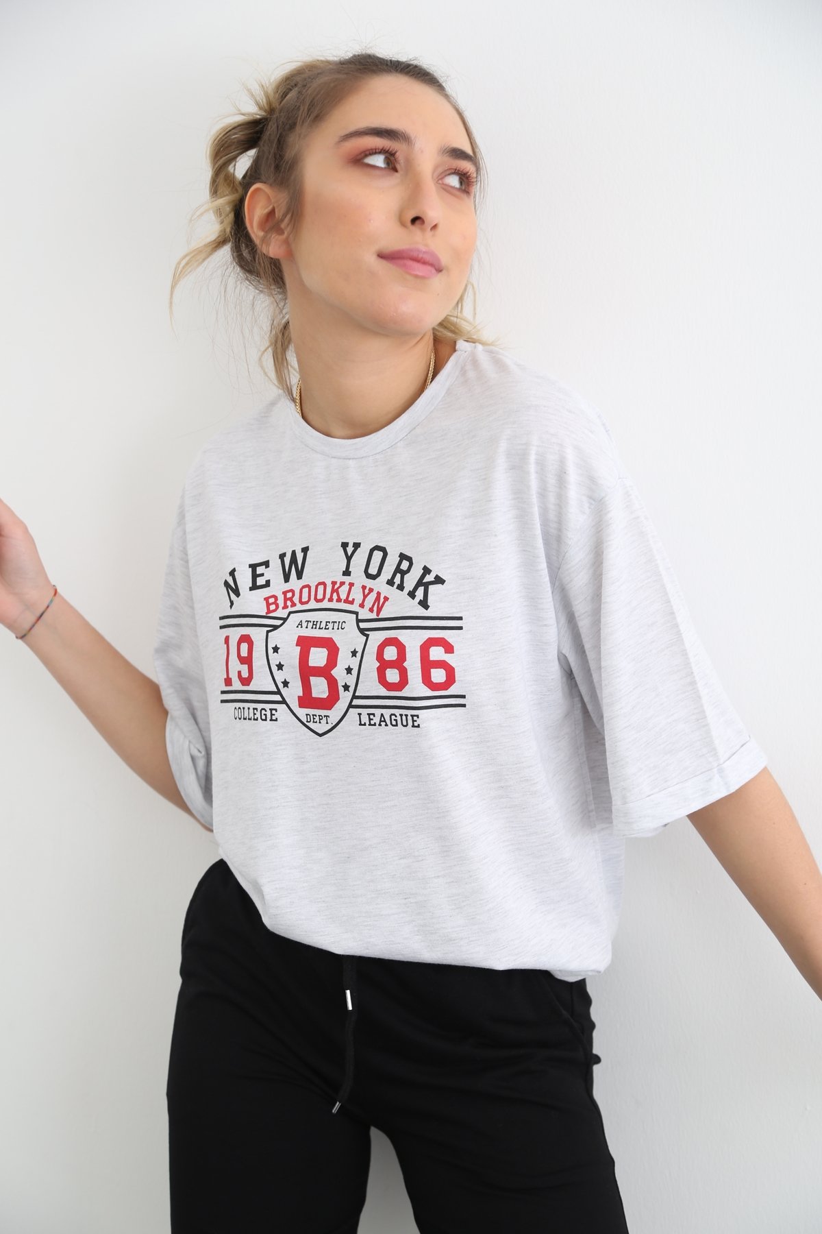 Gri New York Baskılı Tshirt 10194