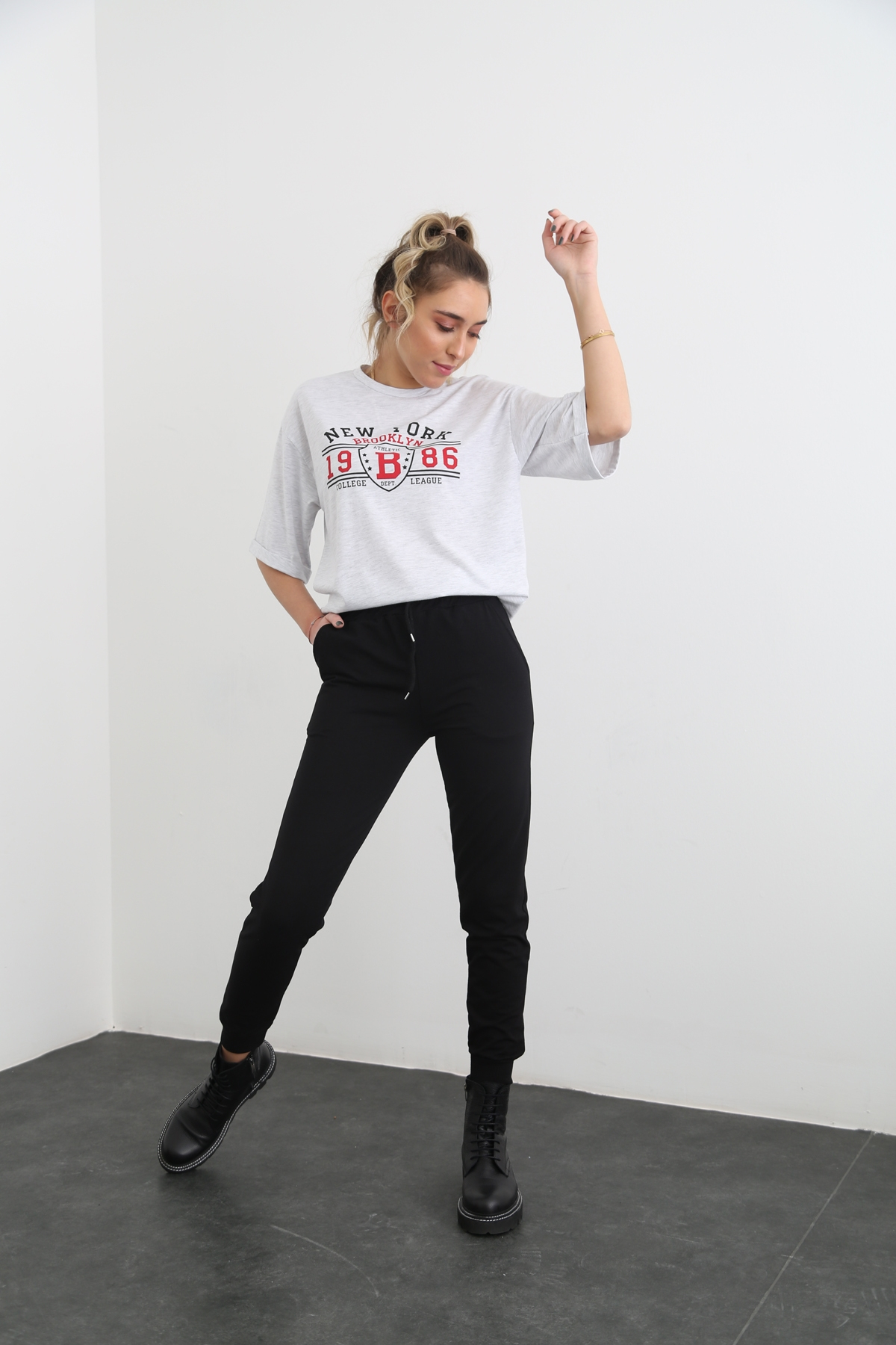 Gri New York Baskılı Tshirt 10194