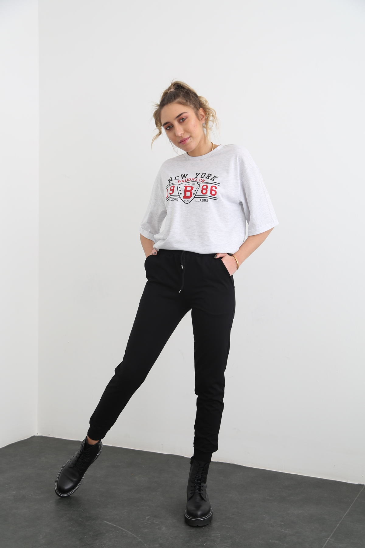 Gri New York Baskılı Tshirt 10194