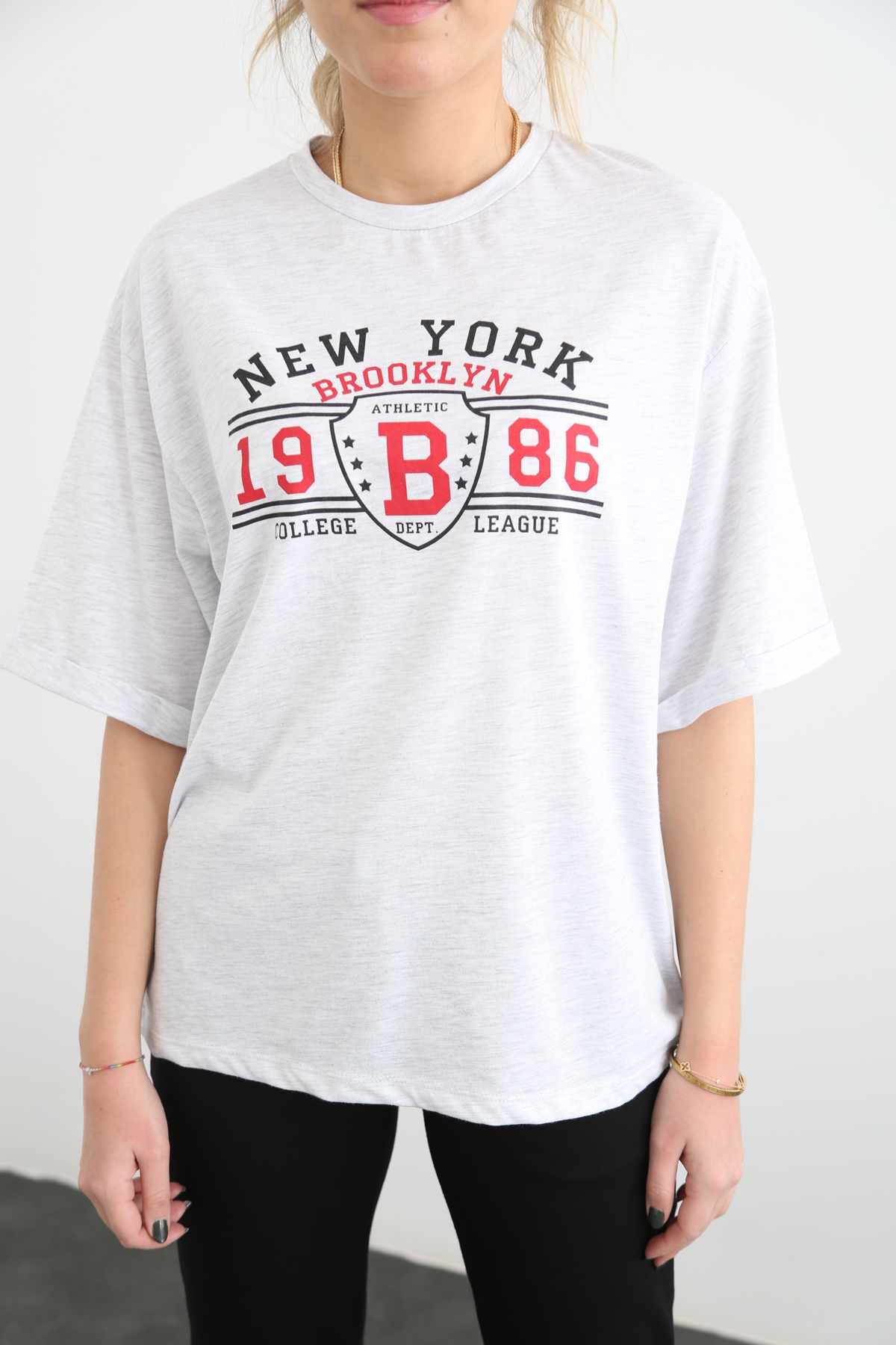 Gri New York Baskılı Tshirt 10194