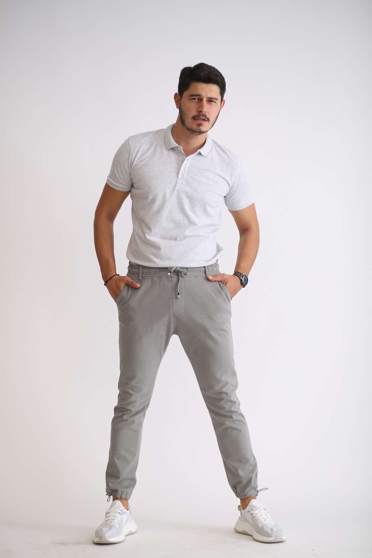 Gri Paçası Lastikli Pantolon 7299