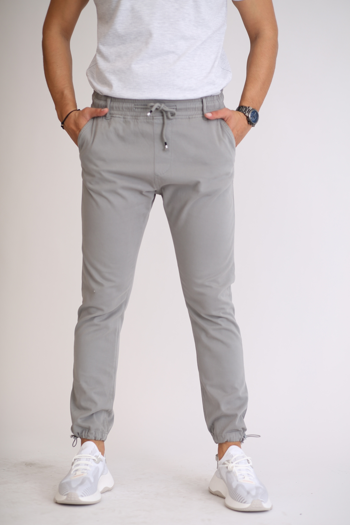 Gri Paçası Lastikli Pantolon 7299