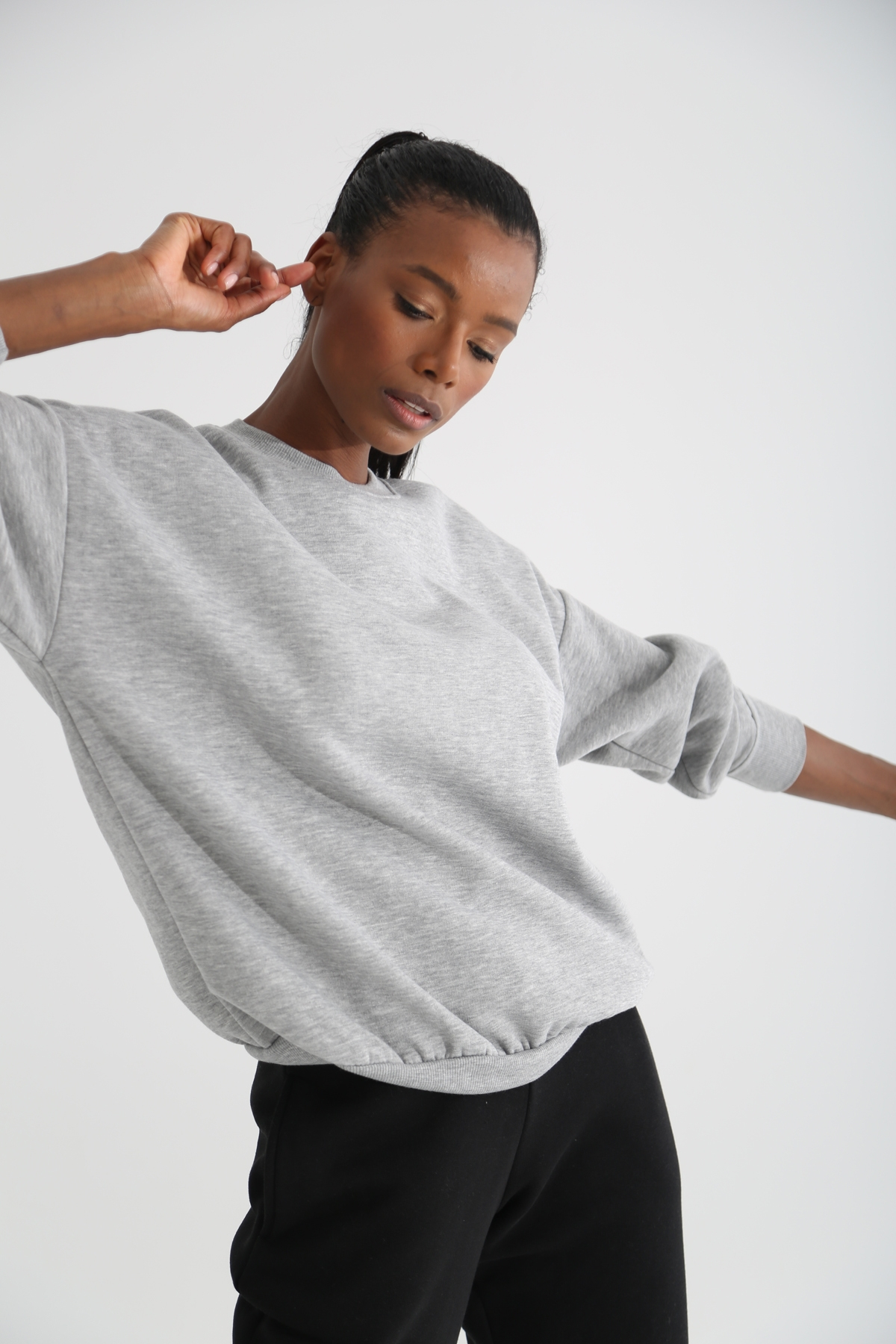 Gri Şardonlu Basic Sweatshirt 3200