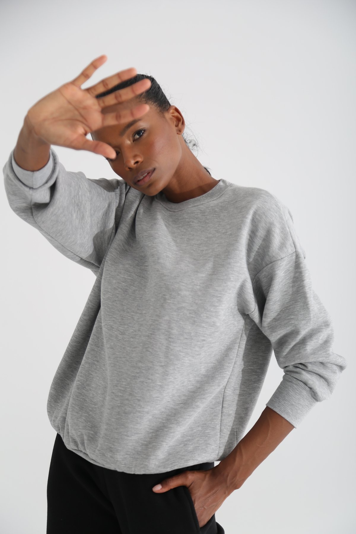 Gri Şardonlu Basic Sweatshirt 3200