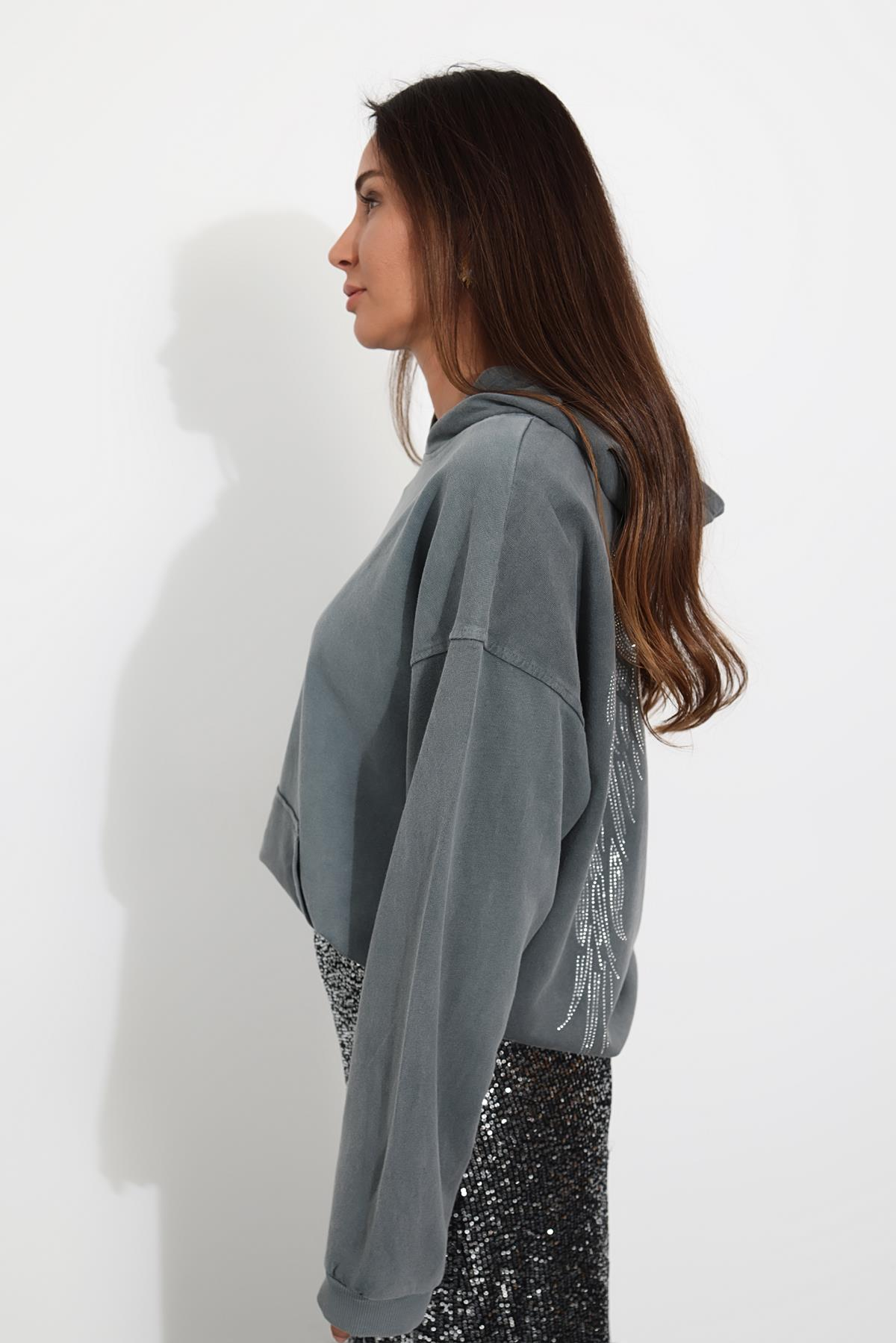 Gri Taş Baskılı Sweatshirt 82081