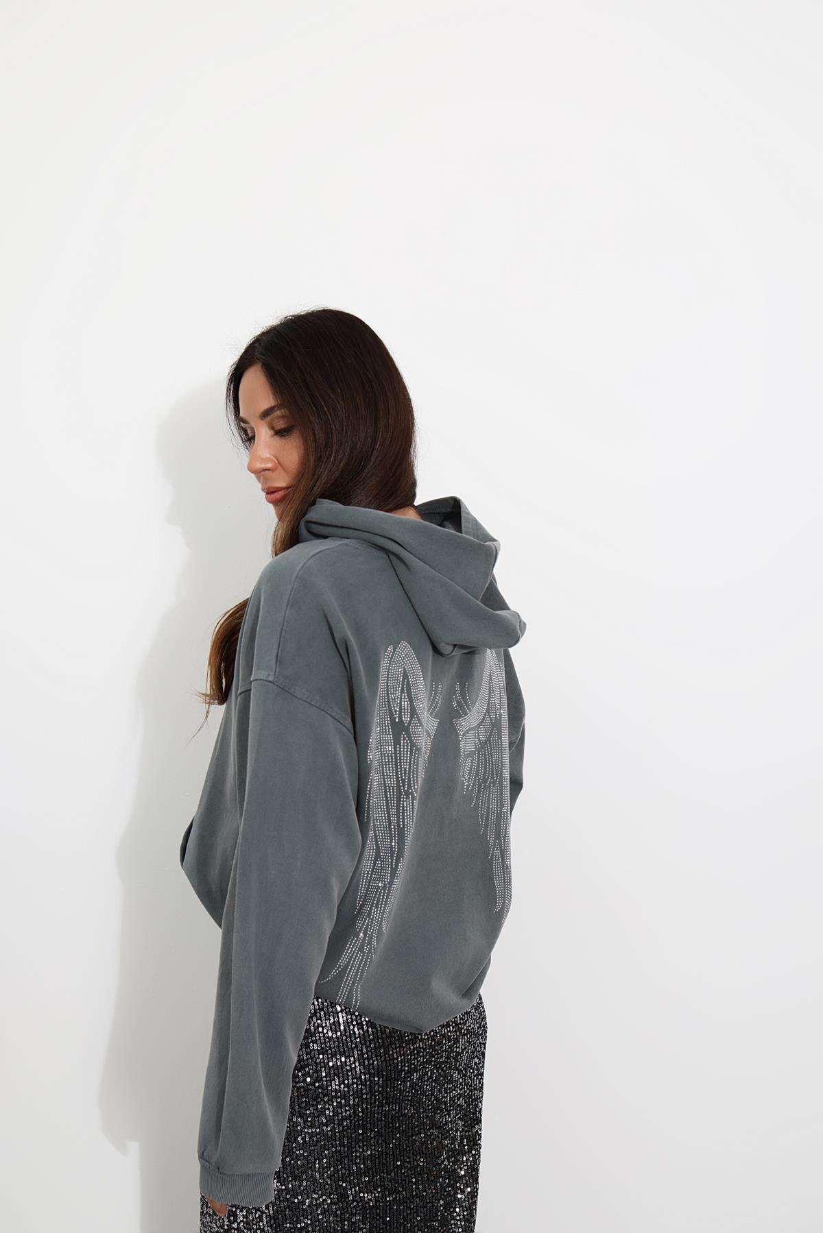 Gri Taş Baskılı Sweatshirt 82081