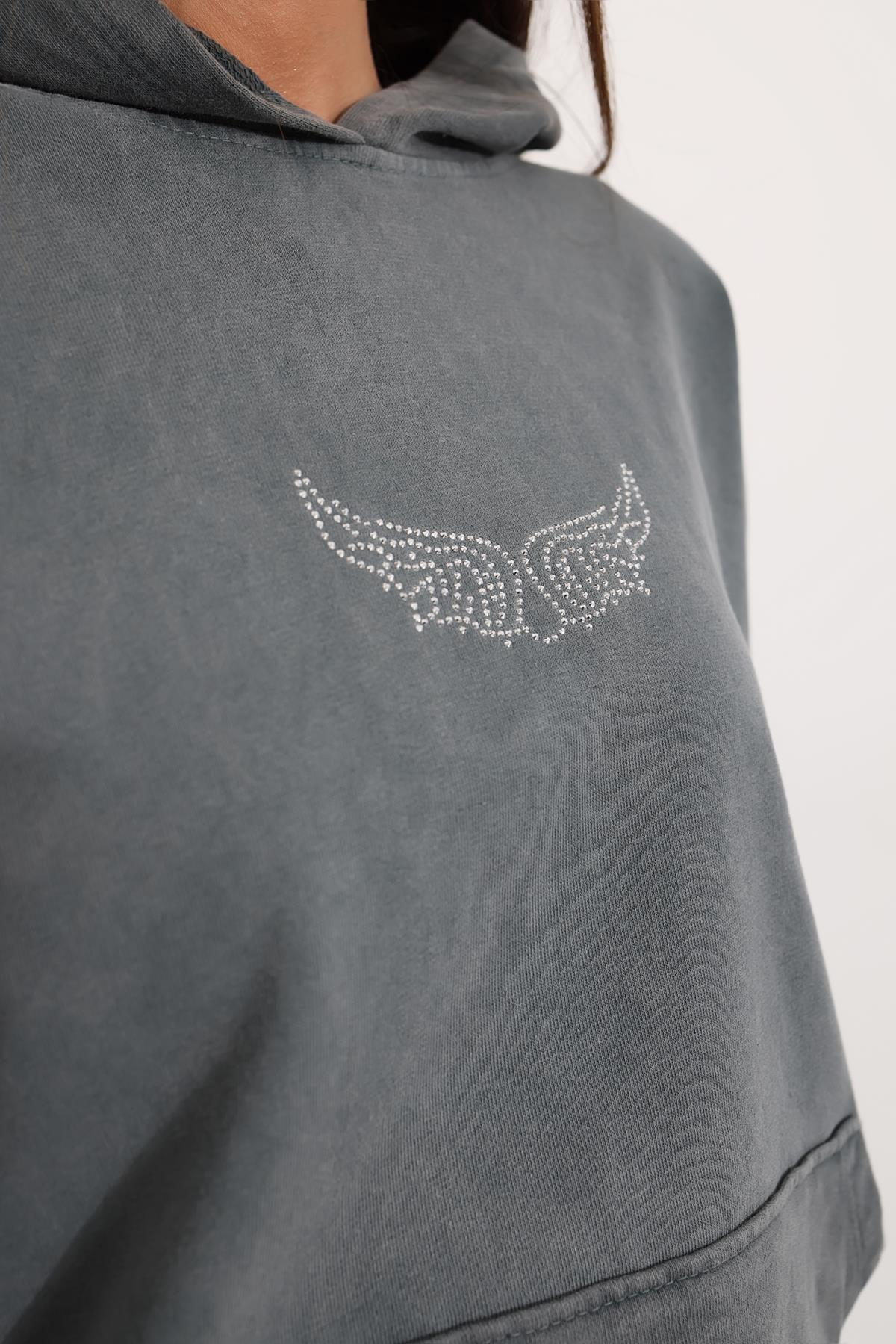 Gri Taş Baskılı Sweatshirt 82081