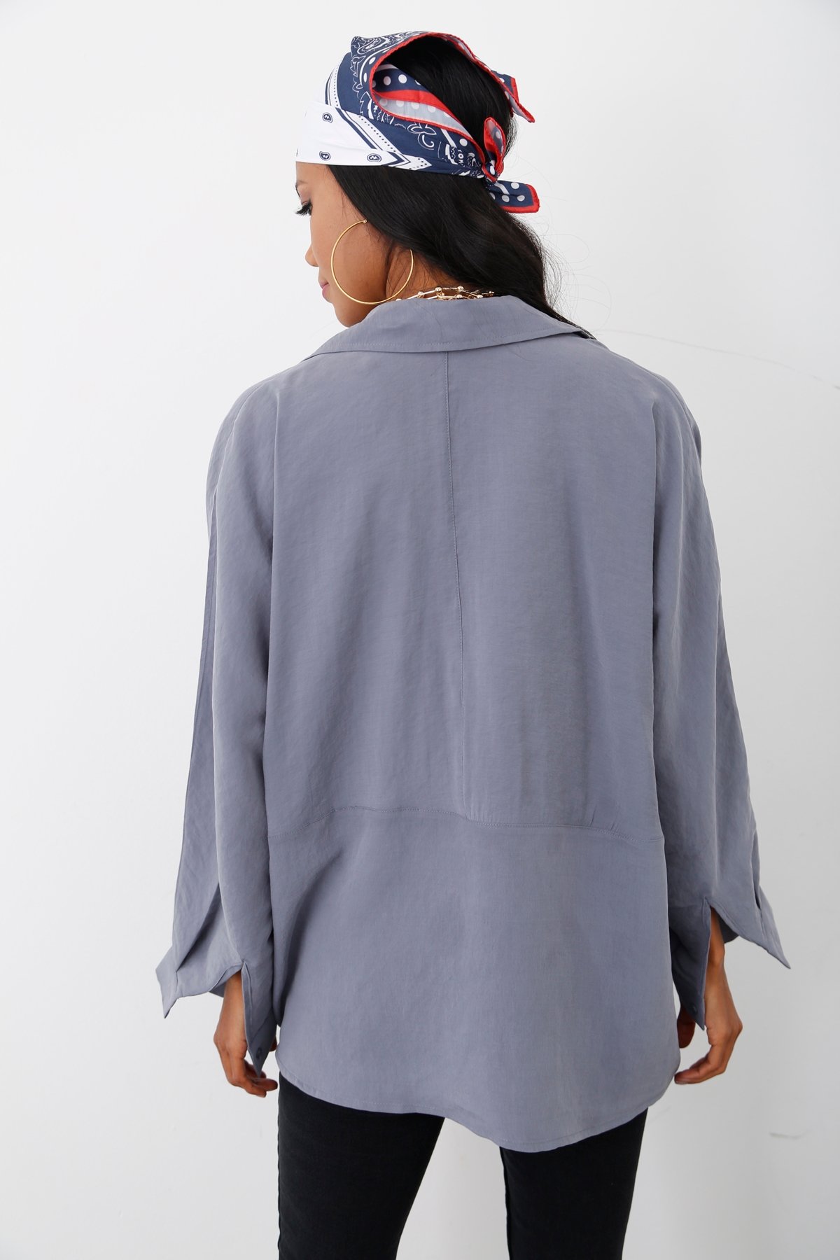 Gri Tek Cep Tencel Gömlek 4036