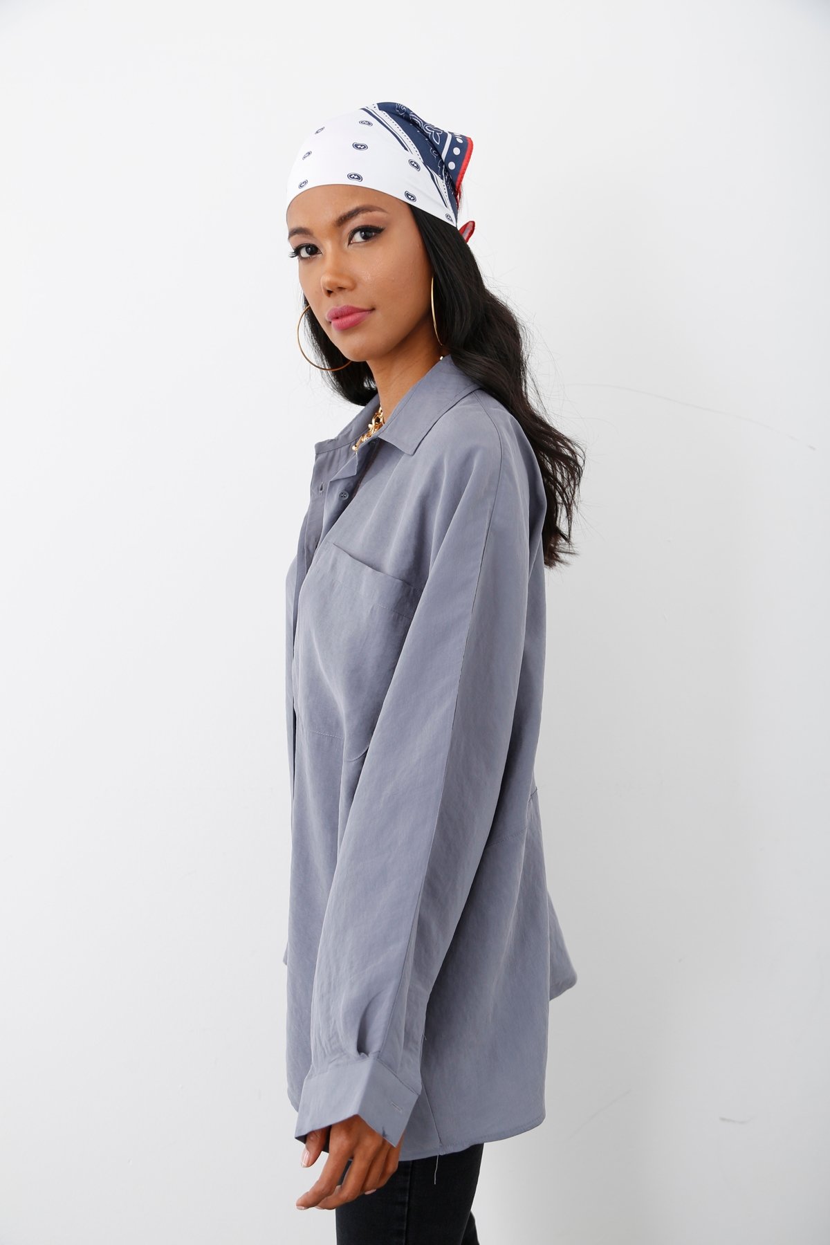 Gri Tek Cep Tencel Gömlek 4036