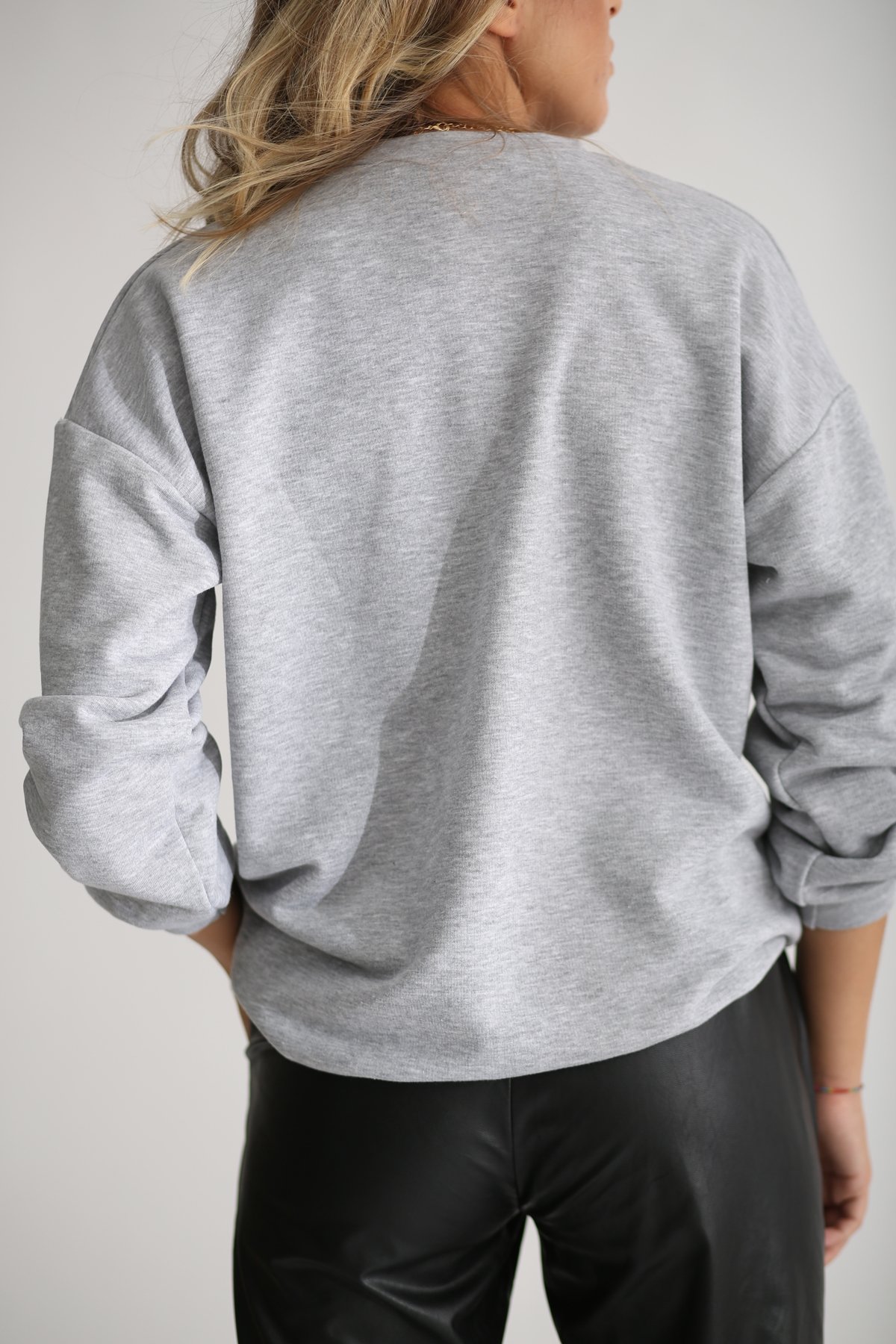 Gri Teksas Baskılı Basic Sweatshirt 6560