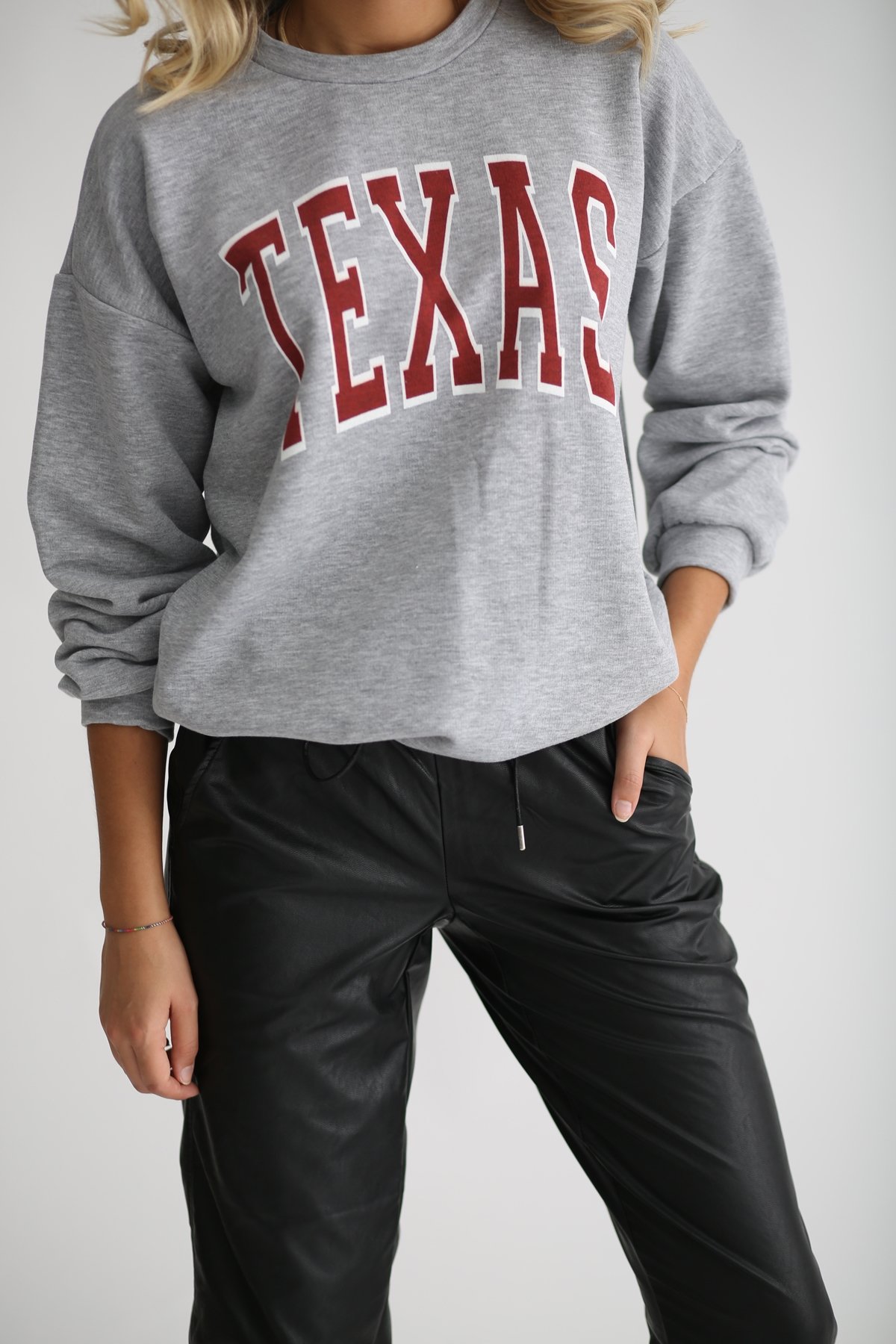 Gri Teksas Baskılı Basic Sweatshirt 6560