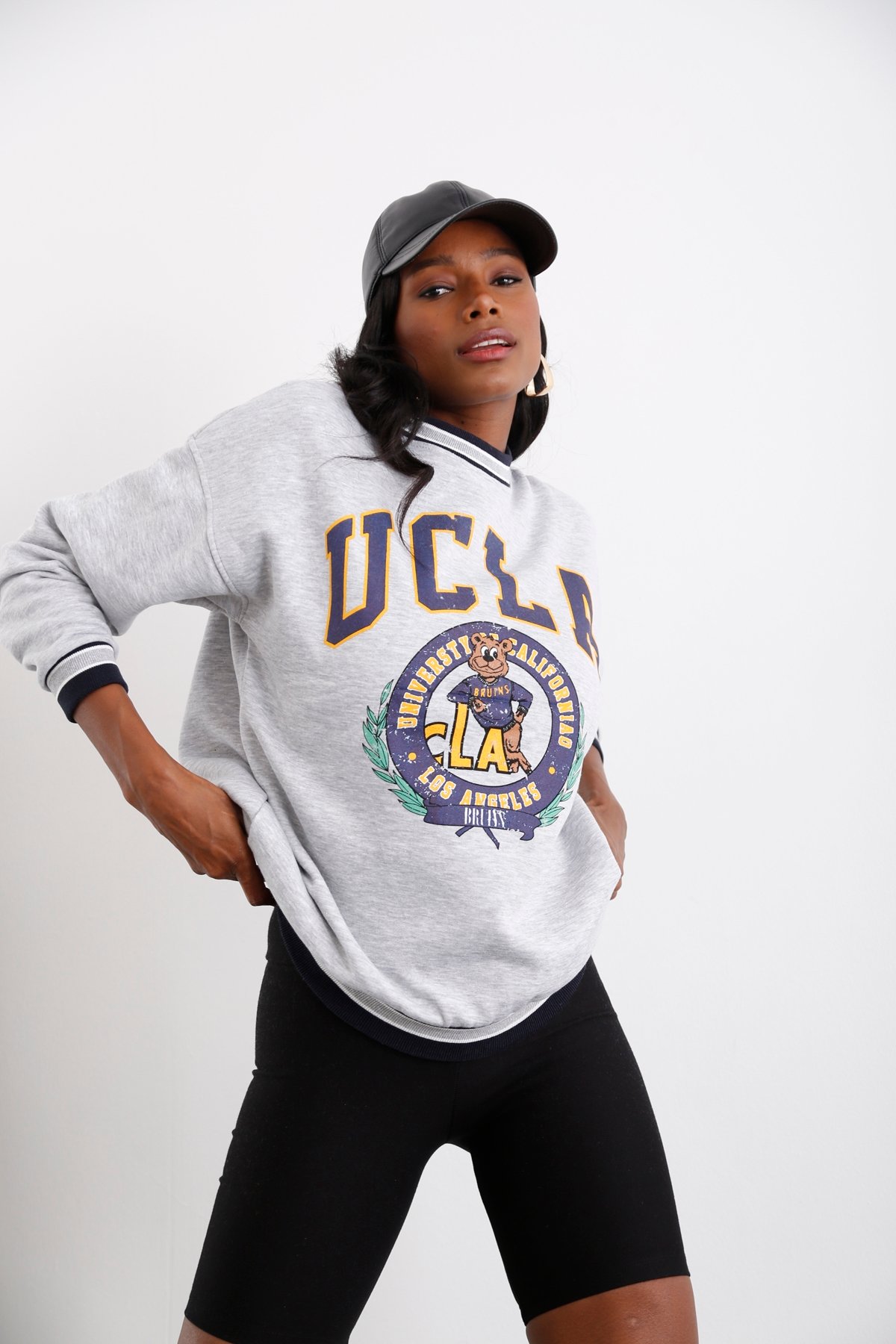Gri Ucla Baskılı Şardonlu Sweatshirt 3634
