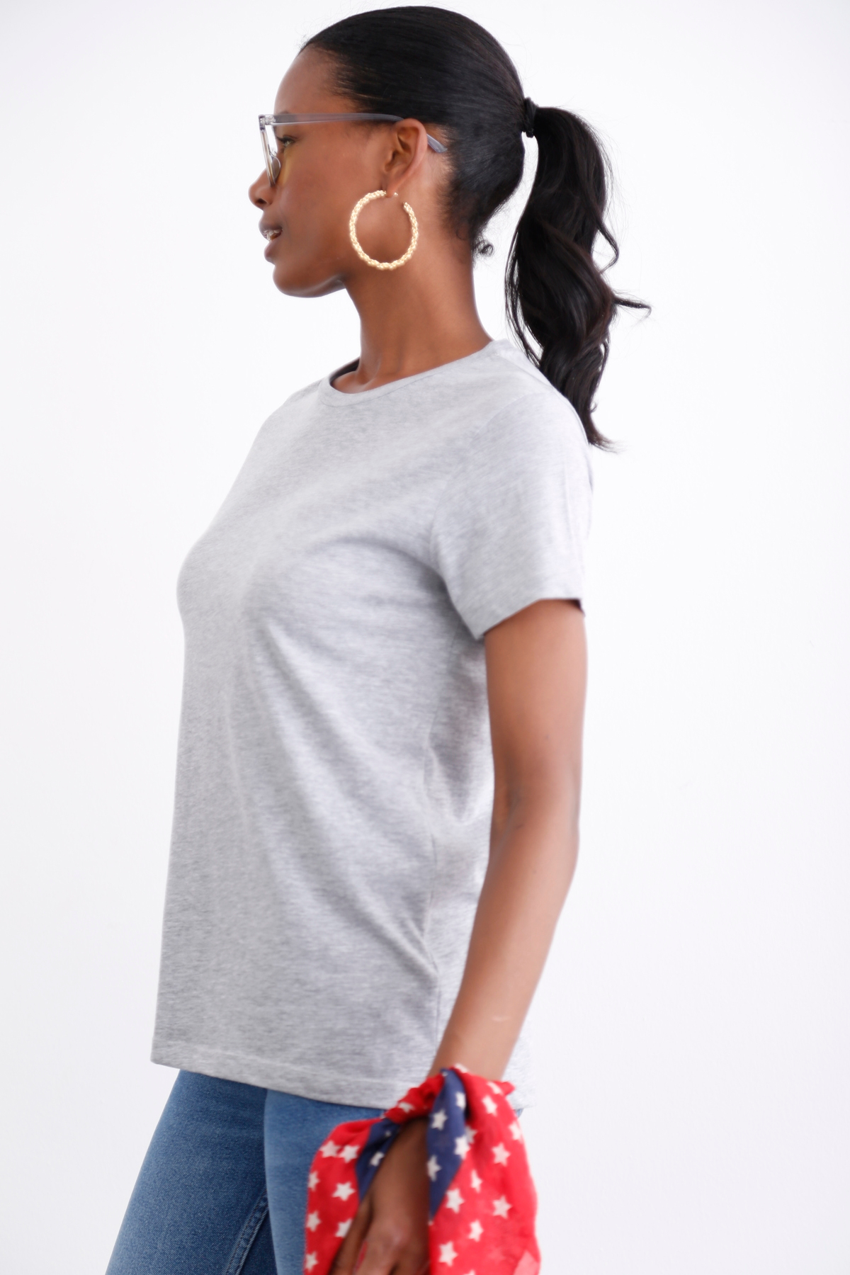 Gri Ultra Soft Bisiklet Yaka Tshirt 