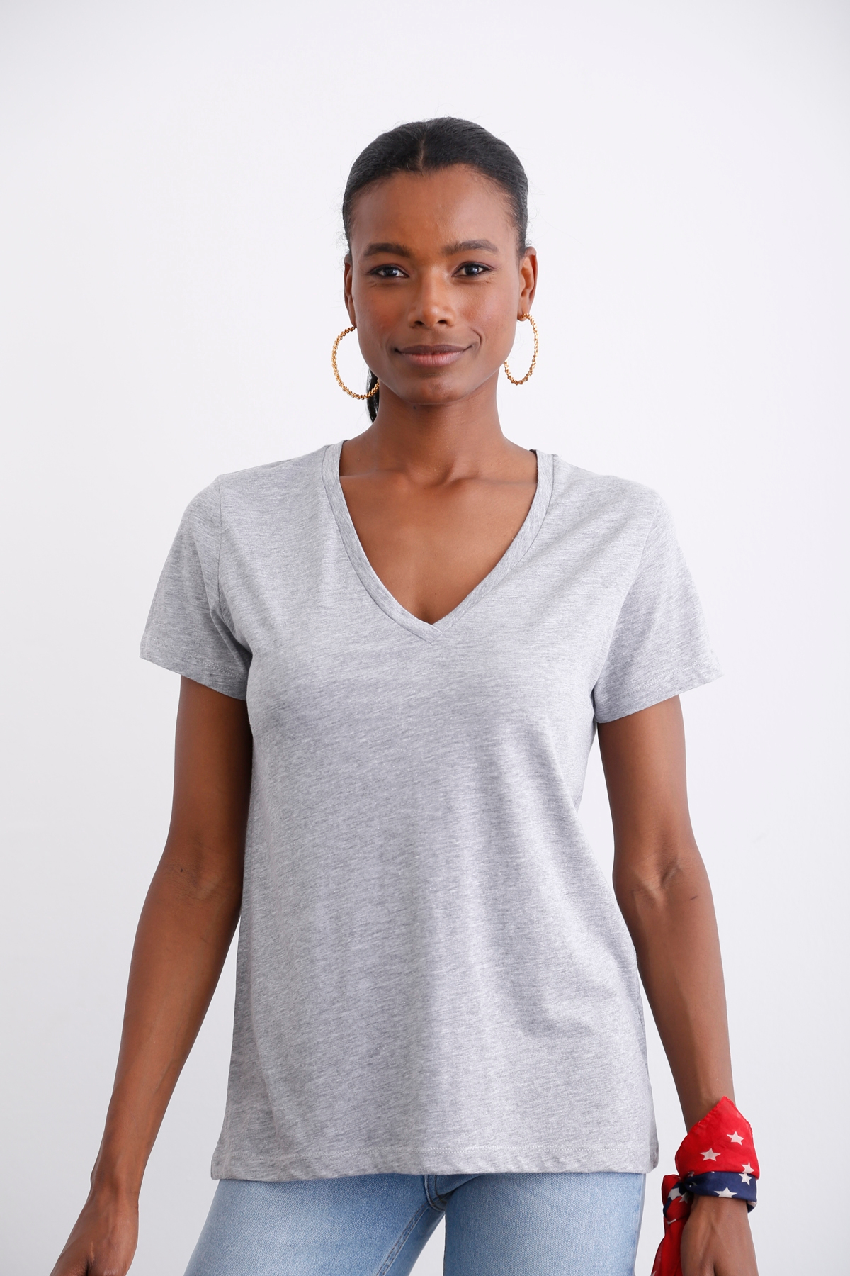 Gri Ultra Soft V Yaka Tshirt 