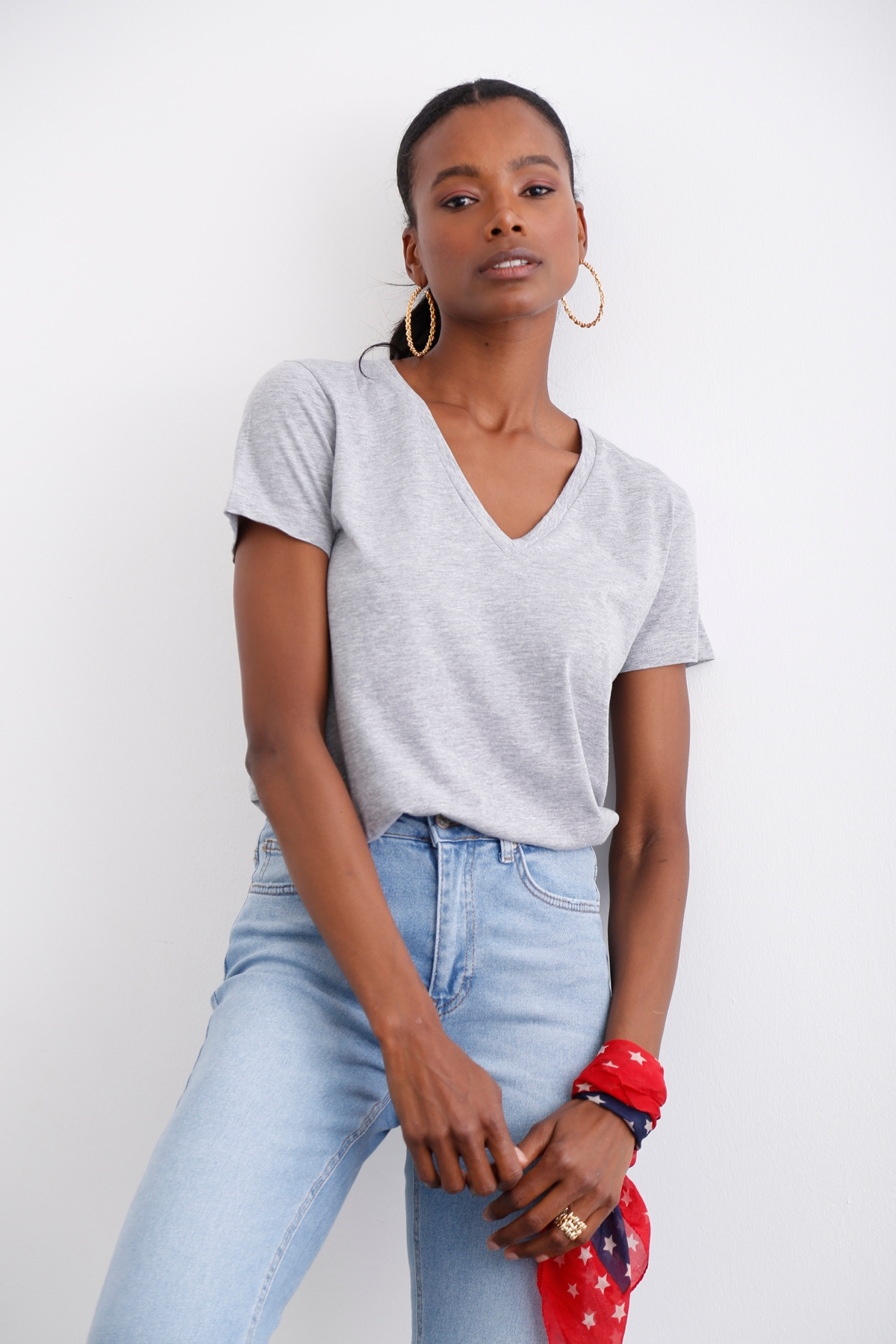 Gri Ultra Soft V Yaka Tshirt 