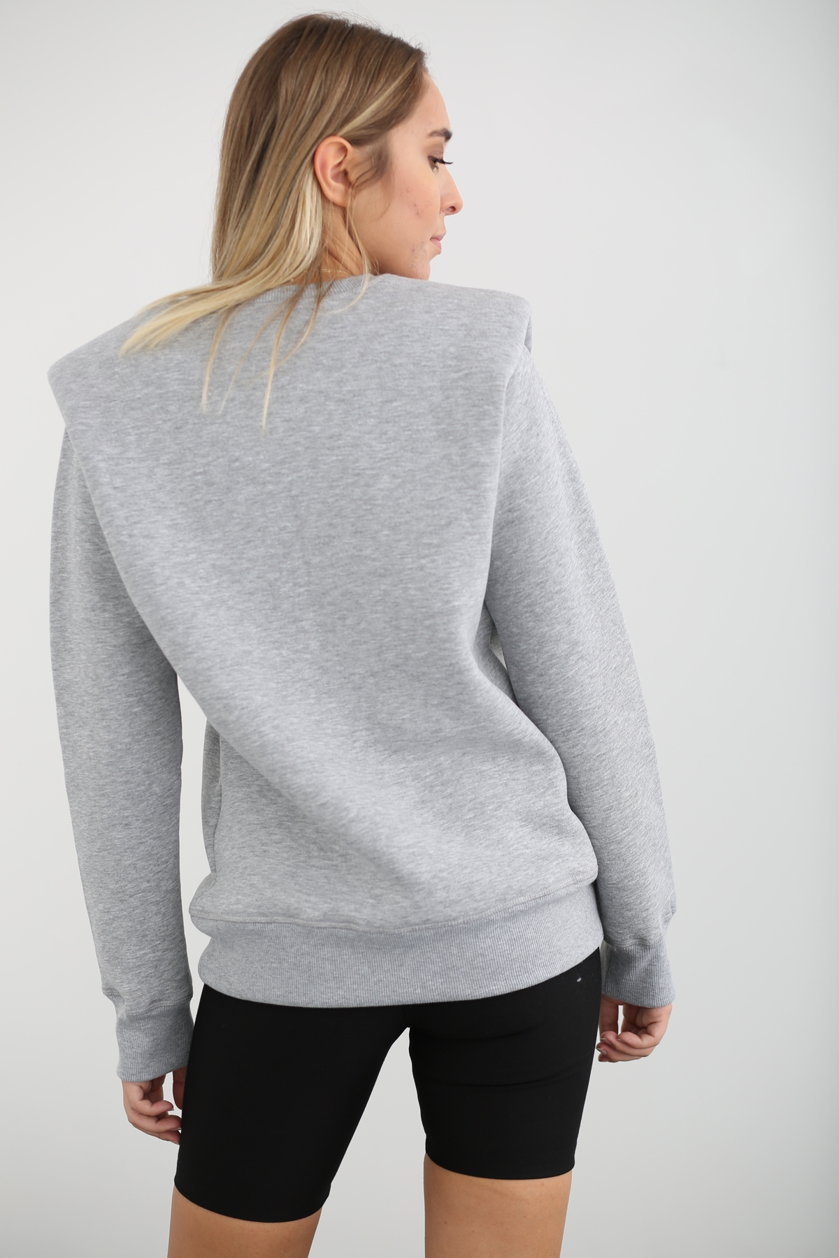 Gri Vatkalı Bisiklet Yaka Sweatshirt 