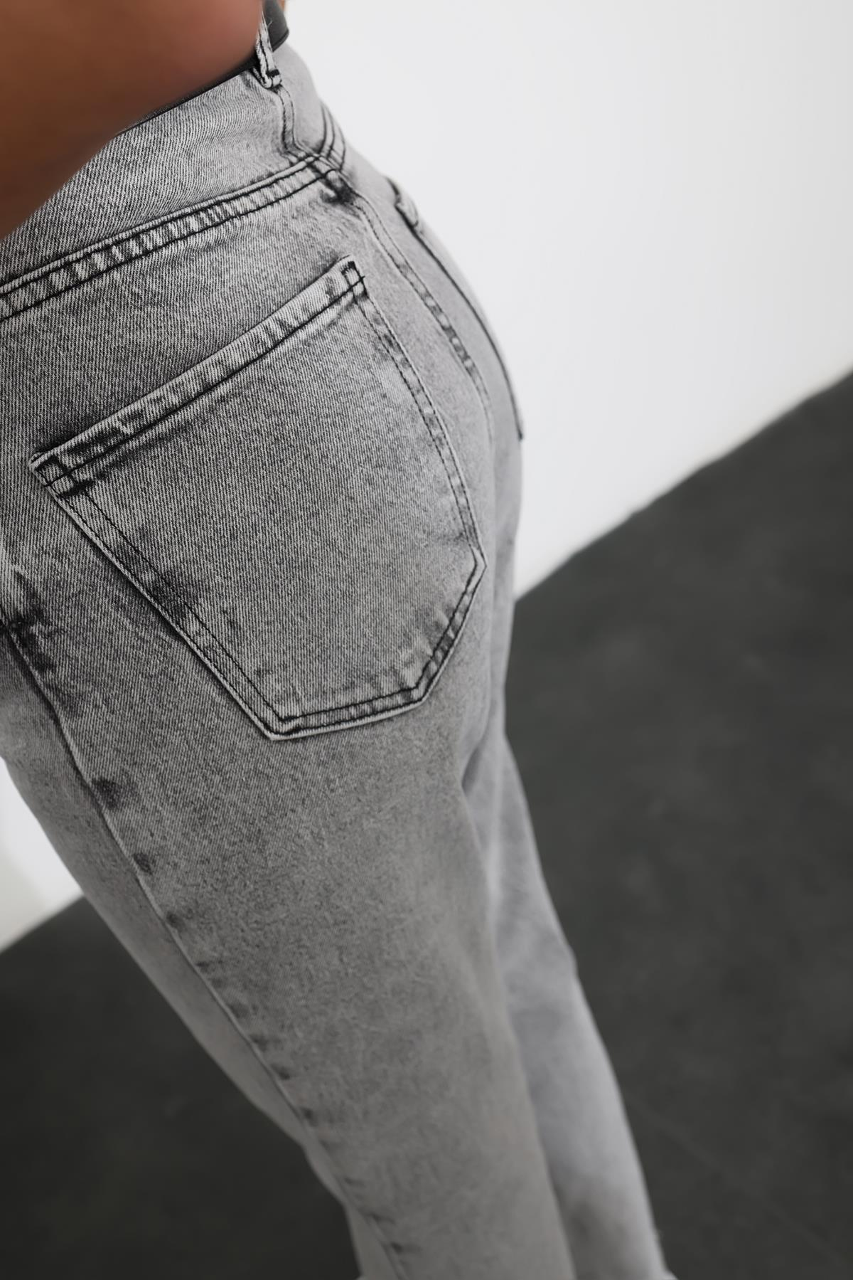 Gri Yüksek Bel Cropped Jean 487