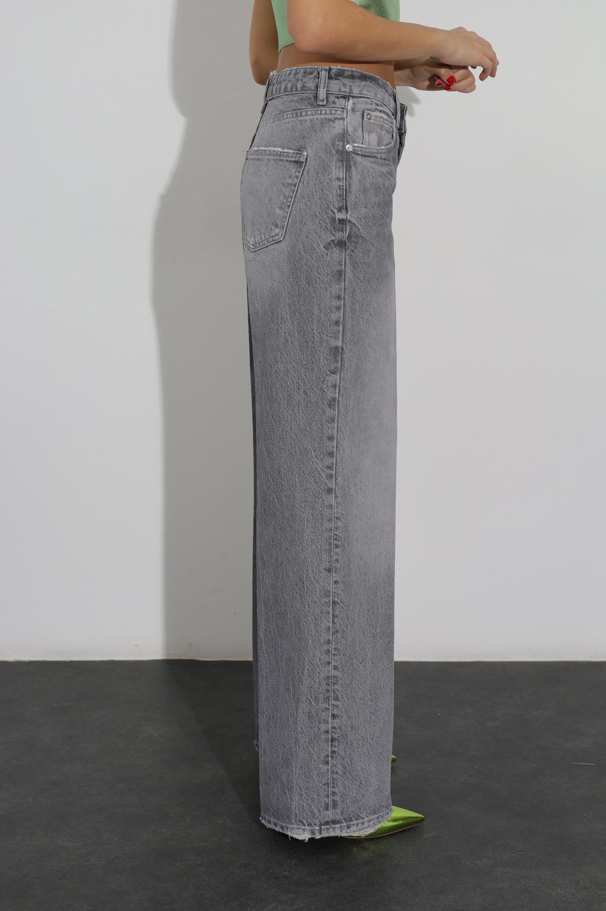 Gri Yüksek Bel Wide Leg Jean 