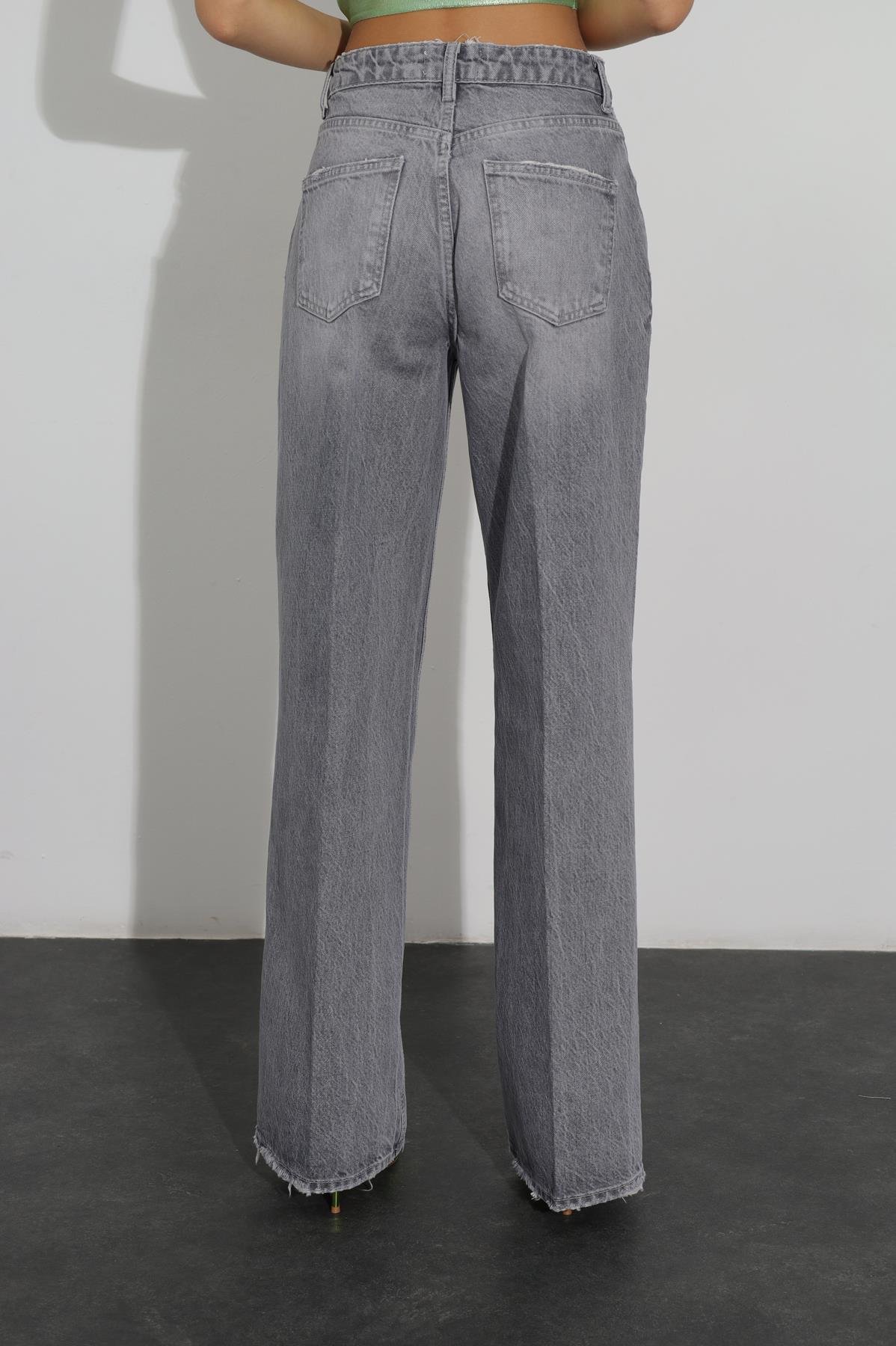 Gri Yüksek Bel Wide Leg Jean 