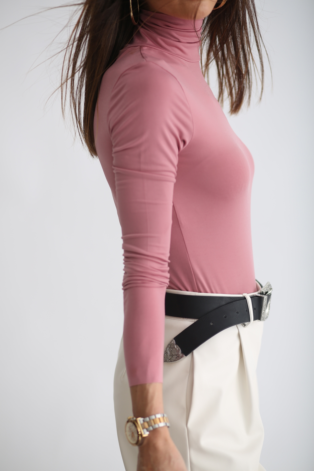 Gül Kurusu Jarse Balıkçı Bodysuit 19012