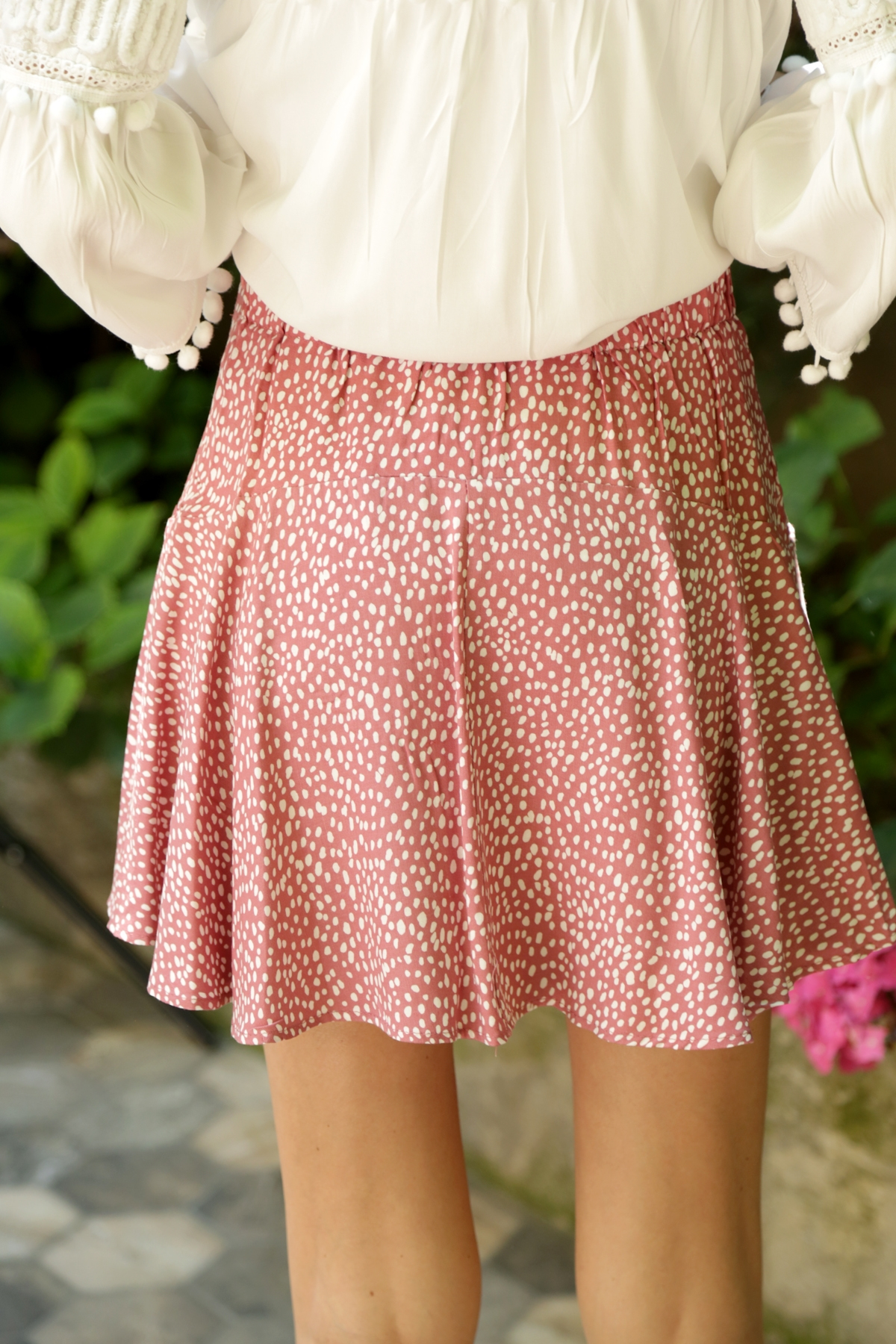 Gül Kurusu Şort Astarlı Beli Lastikli Volanlı Mini Etek 11043