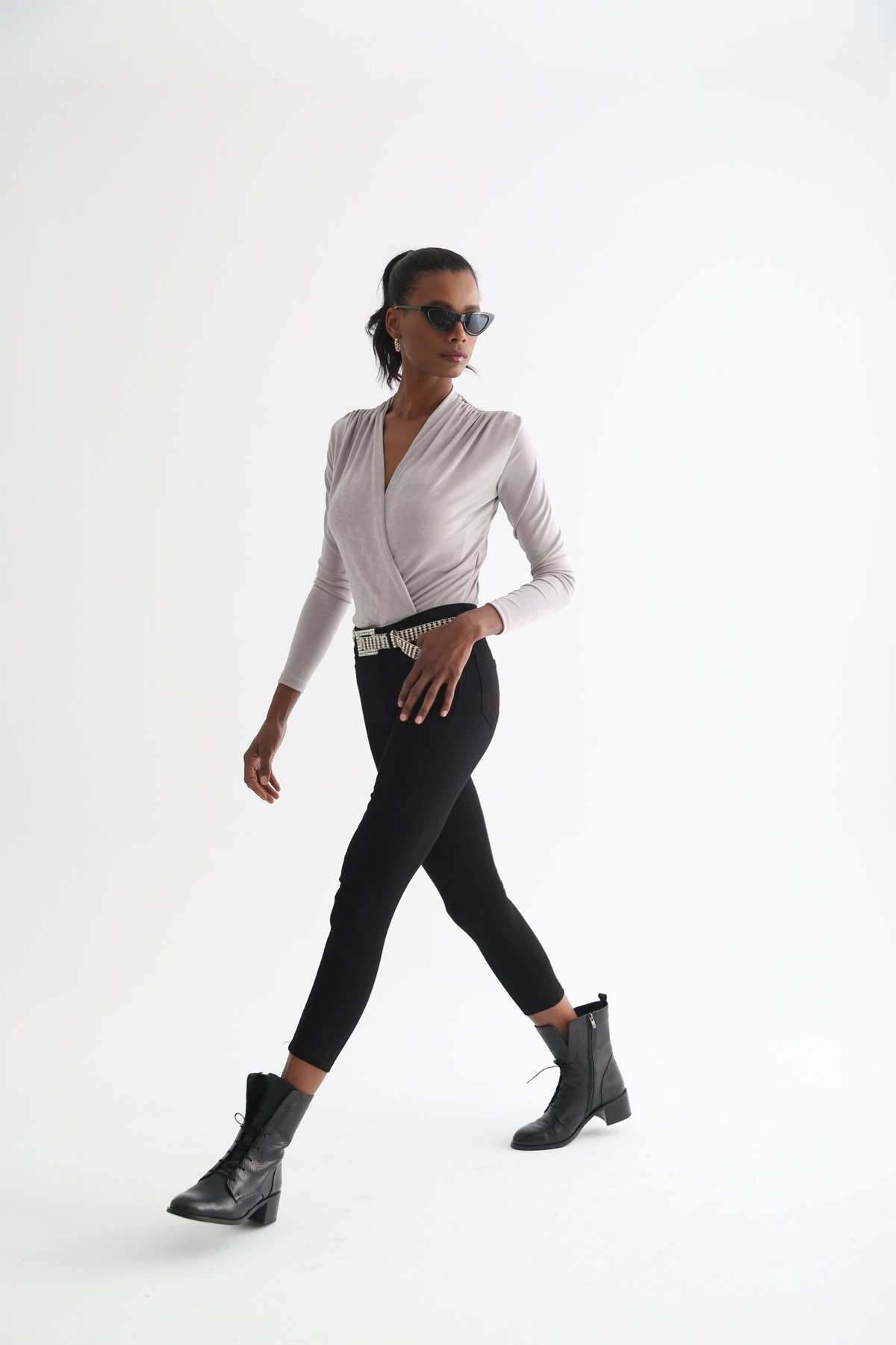 Gümüş Kruvaze Bodysuit B1