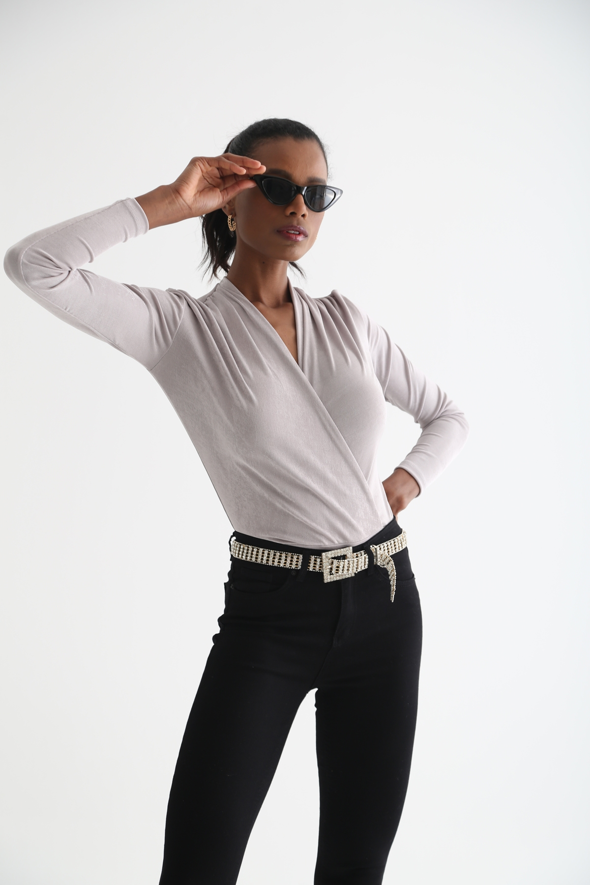 Gümüş Kruvaze Bodysuit B1
