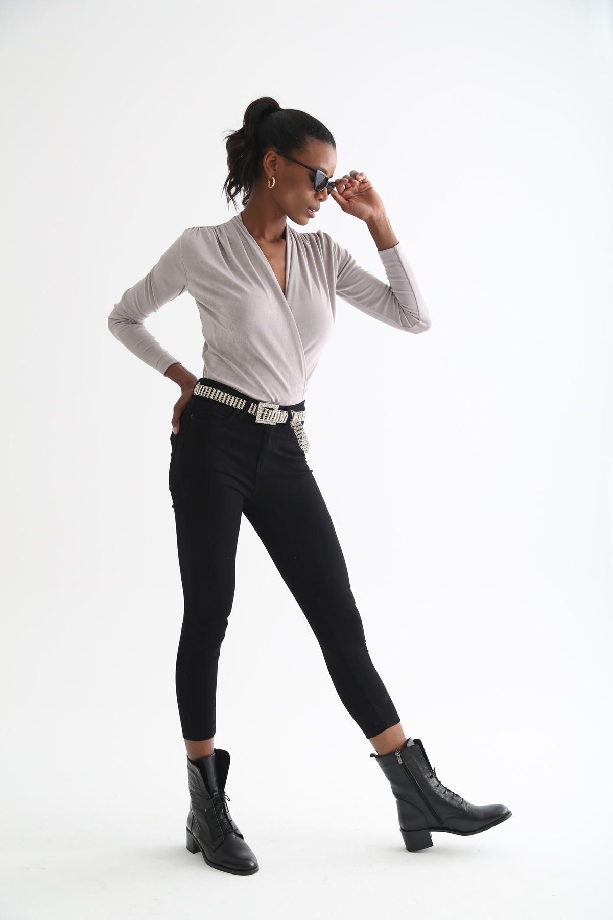 Gümüş Kruvaze Bodysuit B1