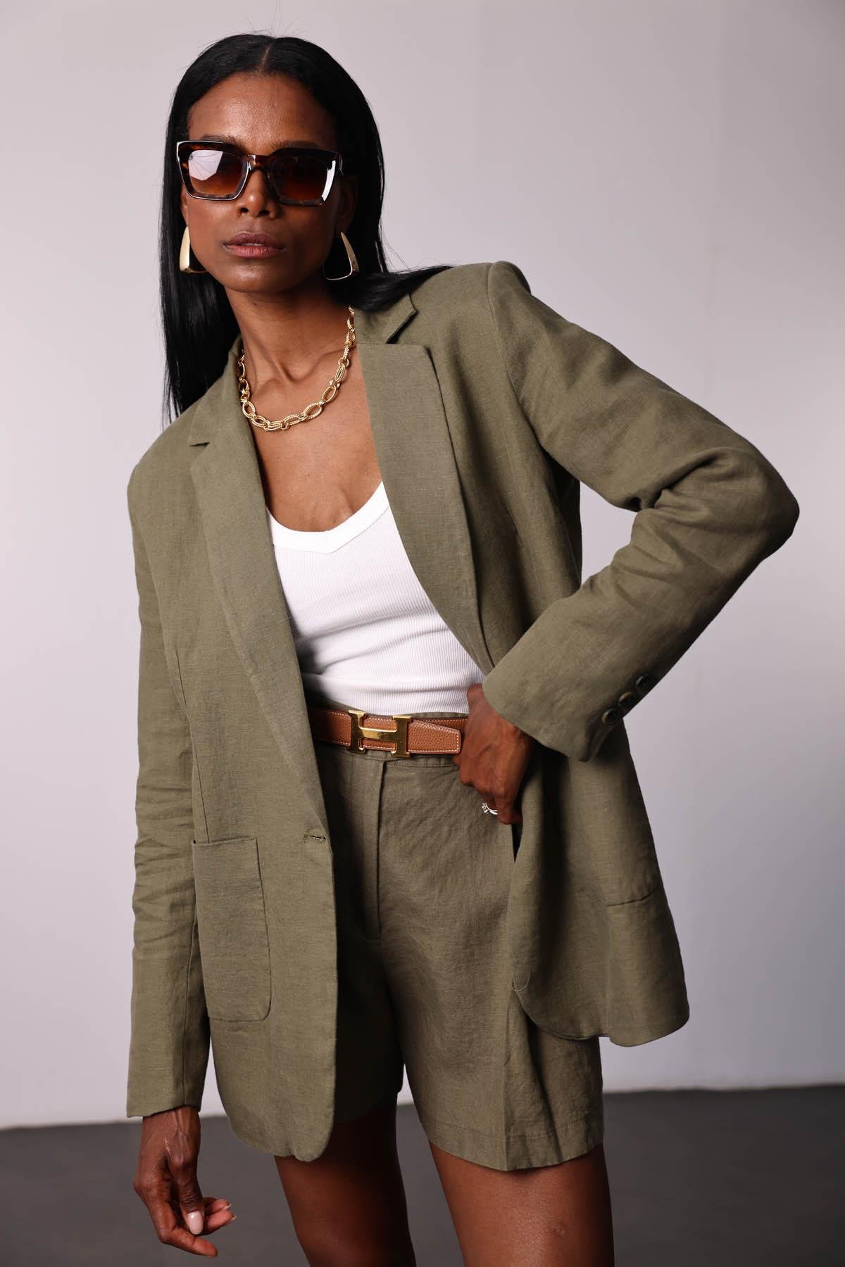 Haki %100 Ham Keten Ceket 