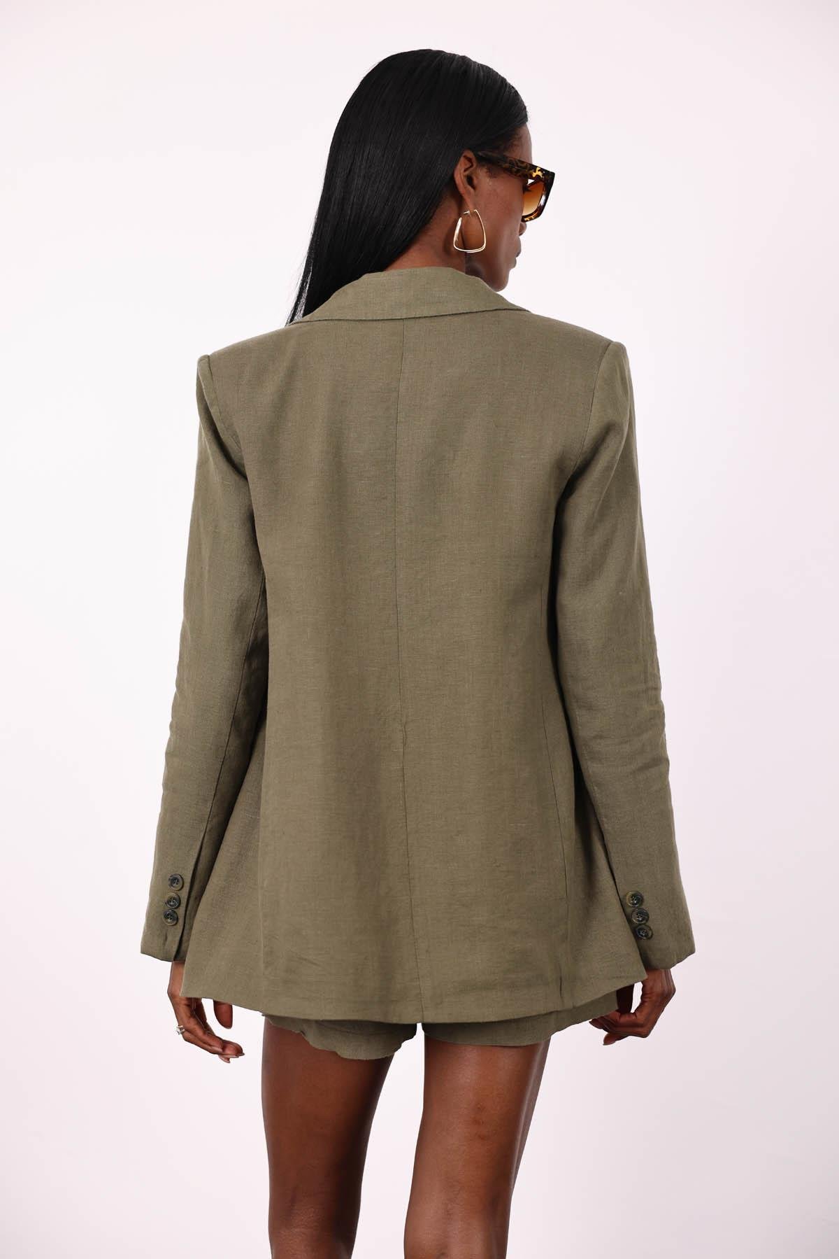 Haki %100 Ham Keten Ceket 