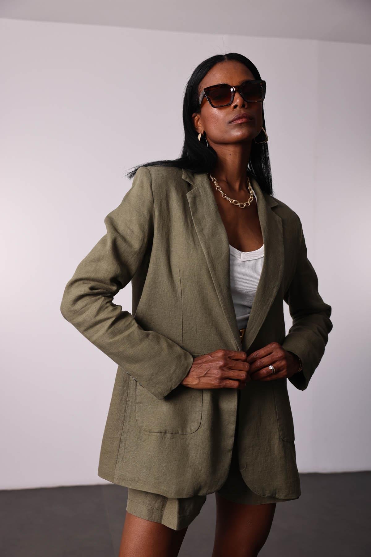 Haki %100 Ham Keten Ceket 