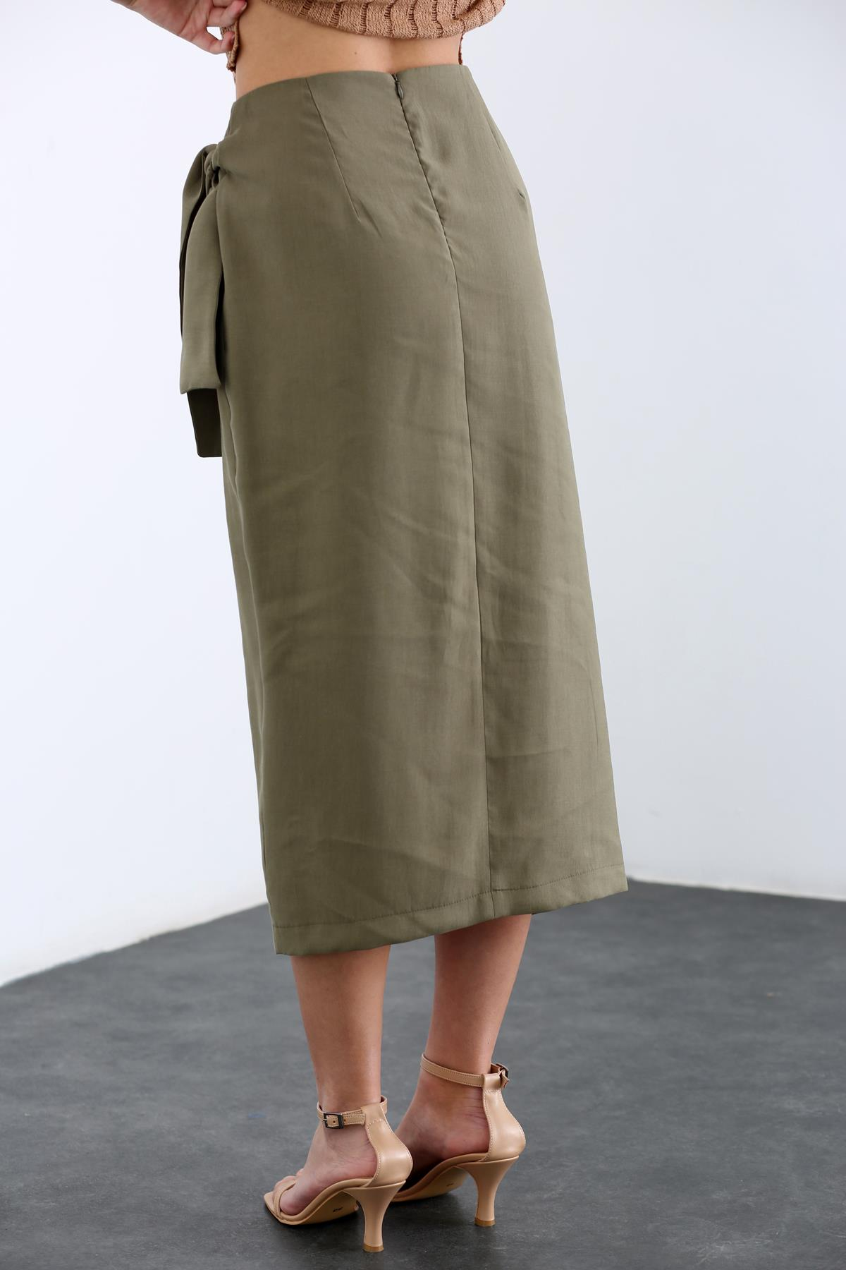 Haki Bağlamalı Tencel Etek 14322