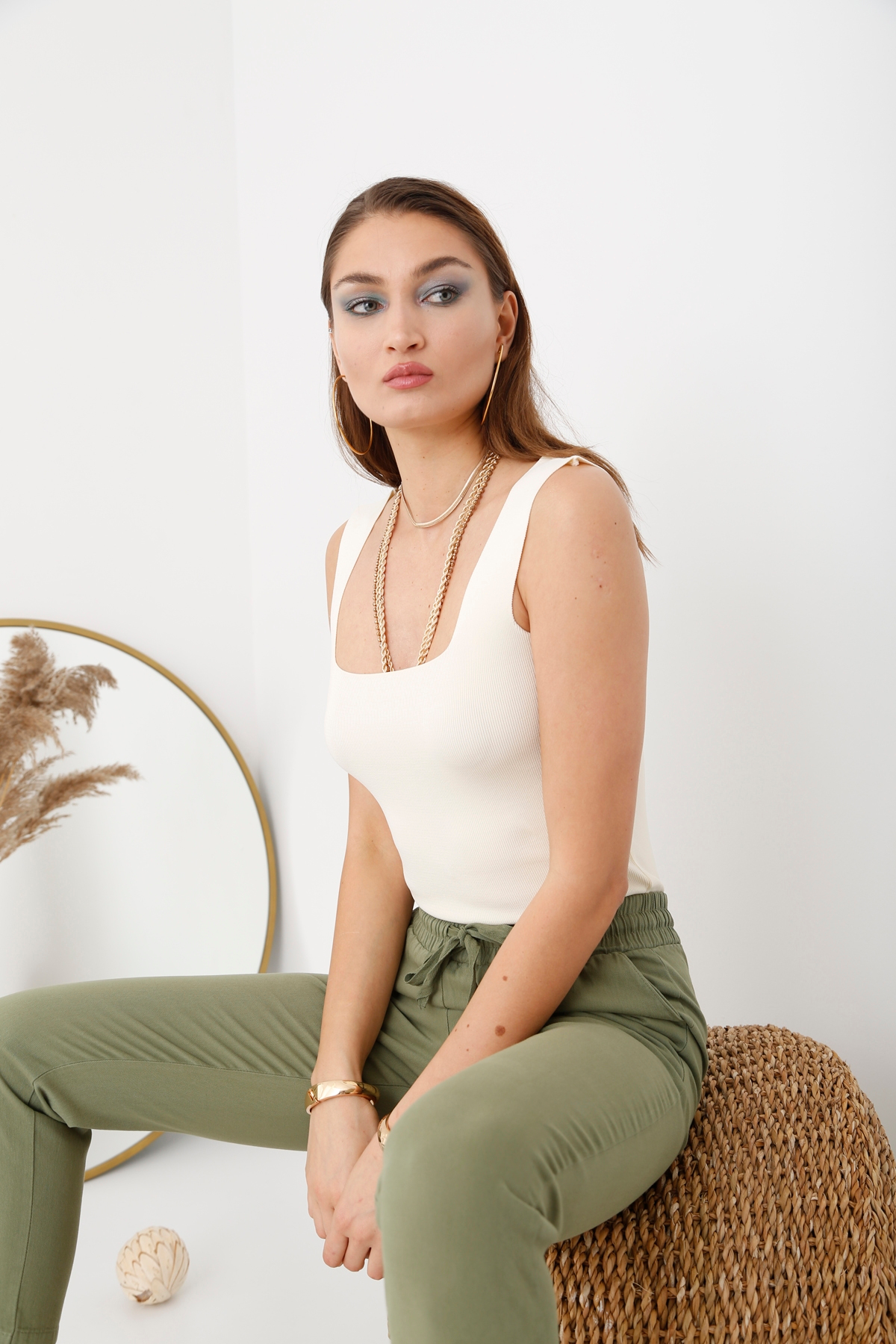 Haki Beli Lastikli Gabardin Pantolon 00104