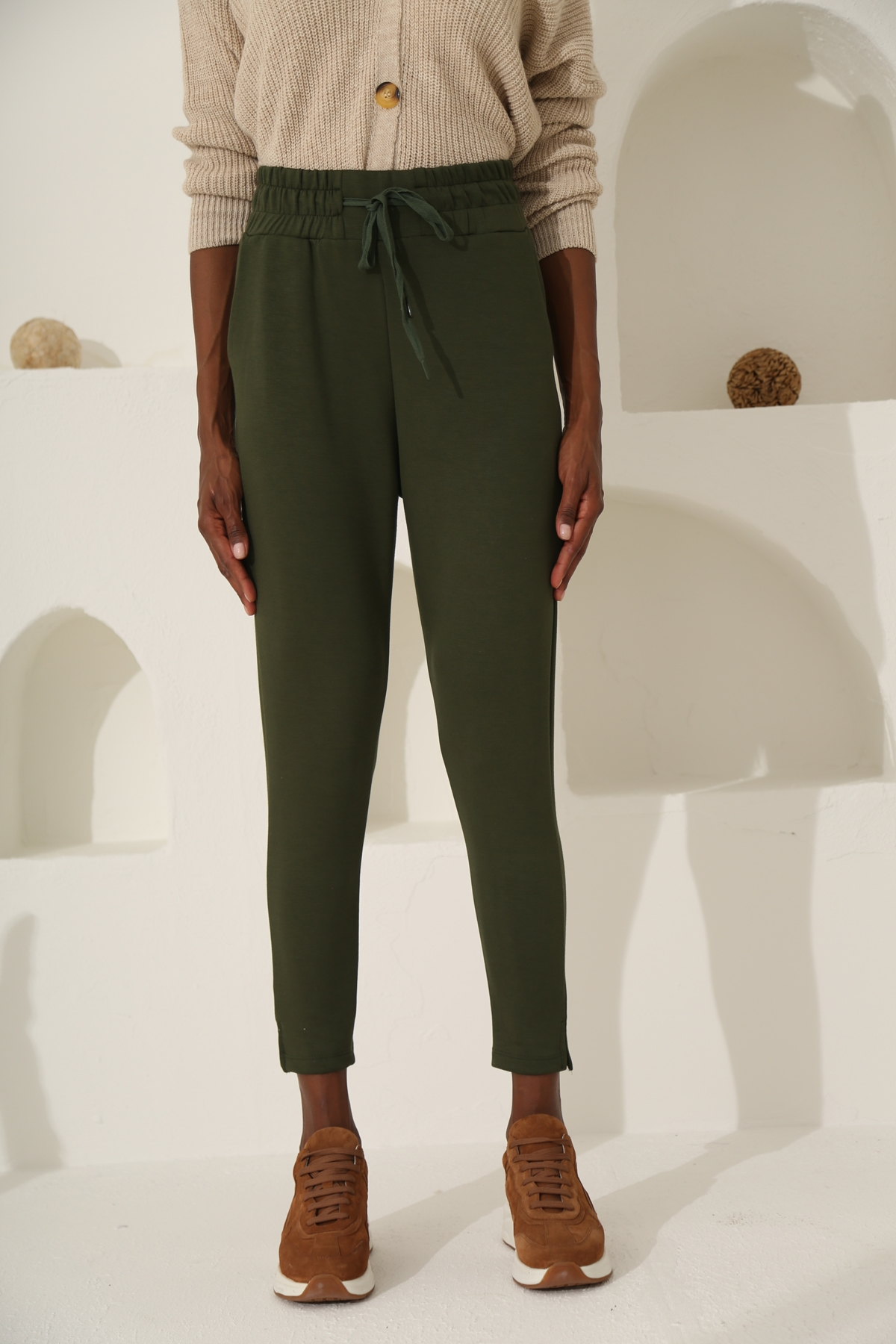 Haki Beli Lastikli Kalın Eşofman Pantolon 25473